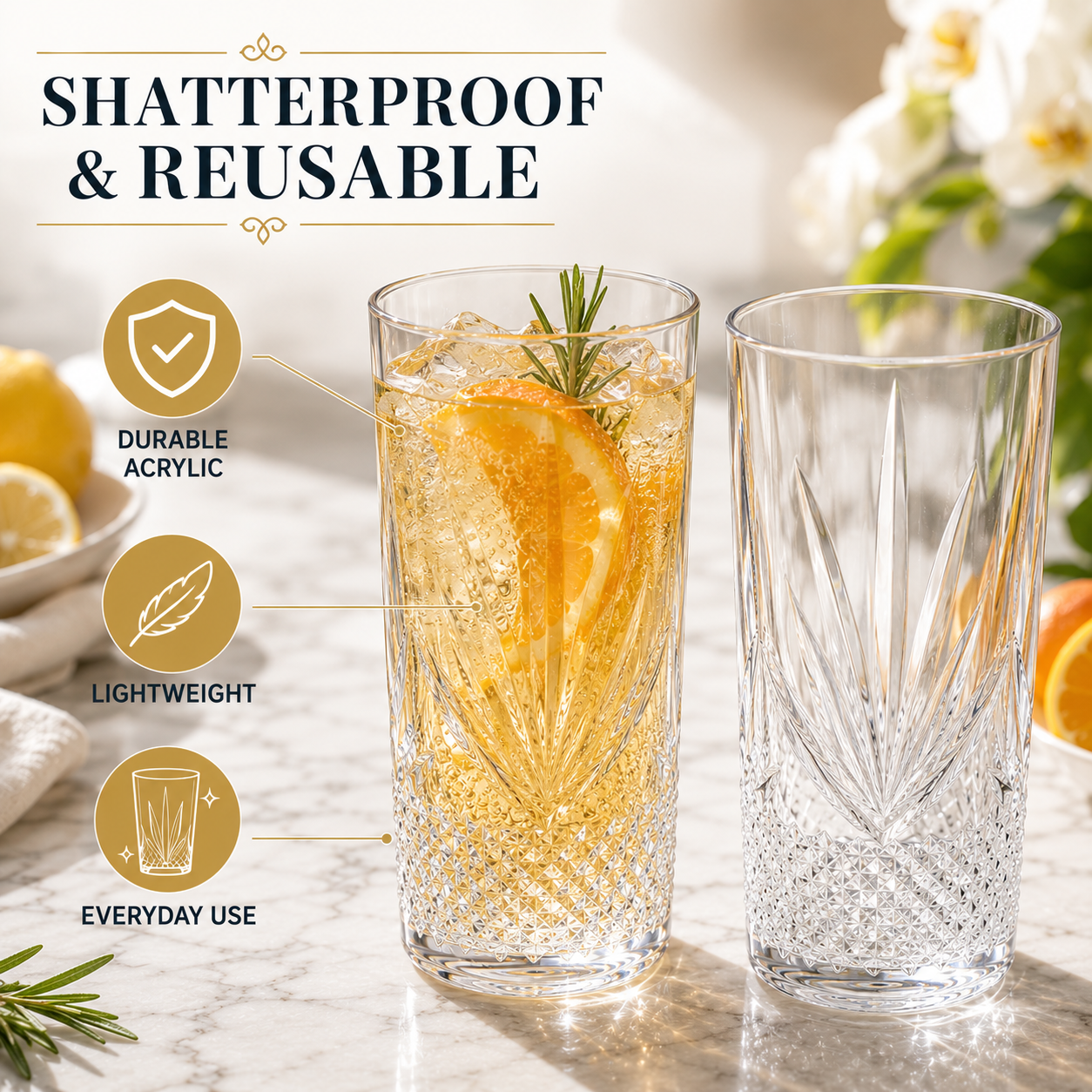 Onix Acrylic Crystal Highball Glassware, Set of 4