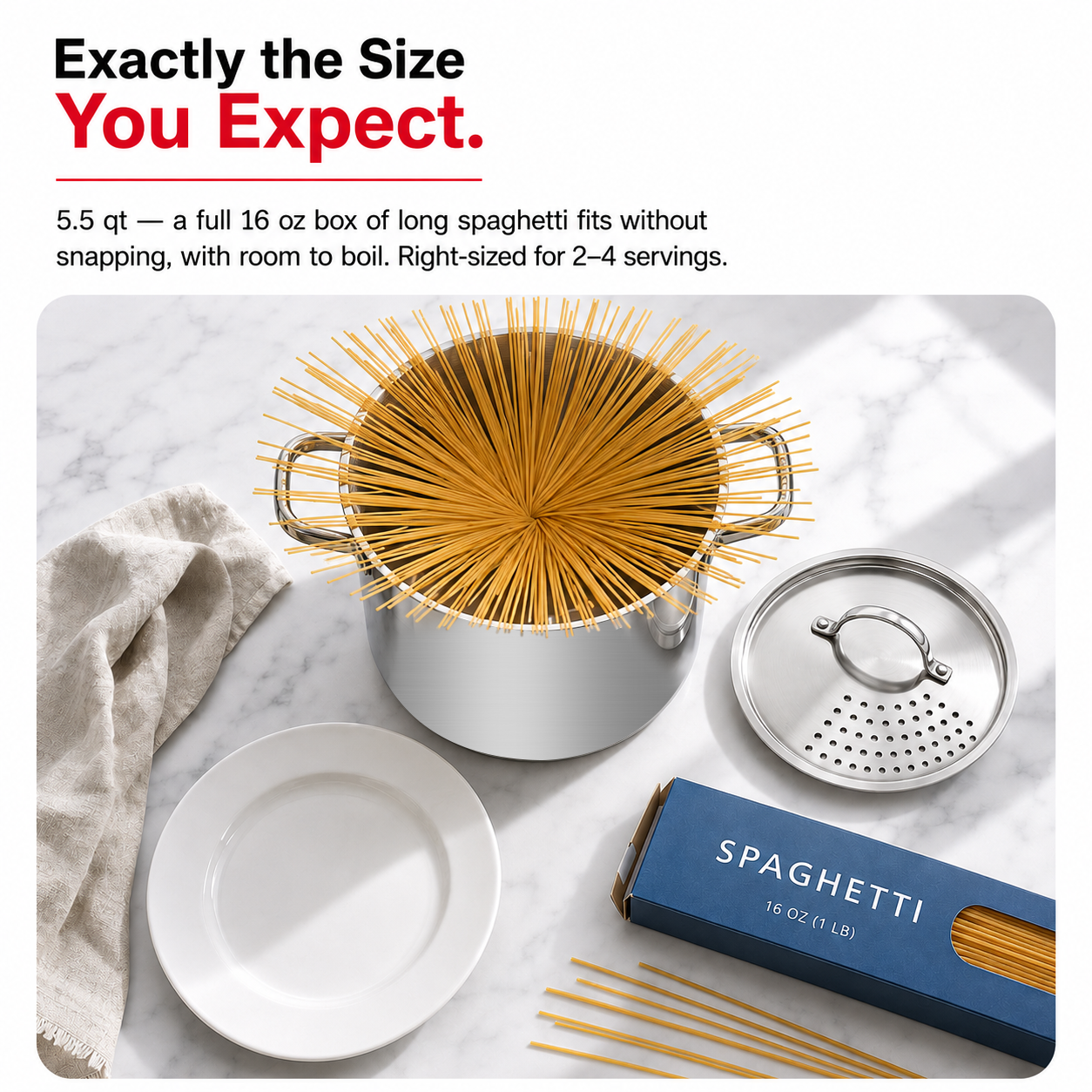 Stainless Steel Pasta Pot with Strainer Lid (5.5 Qt)