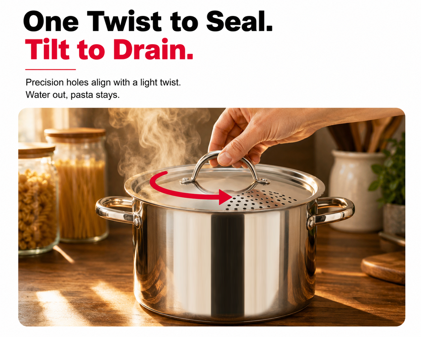 Stainless Steel Pasta Pot with Strainer Lid (5.5 Qt)