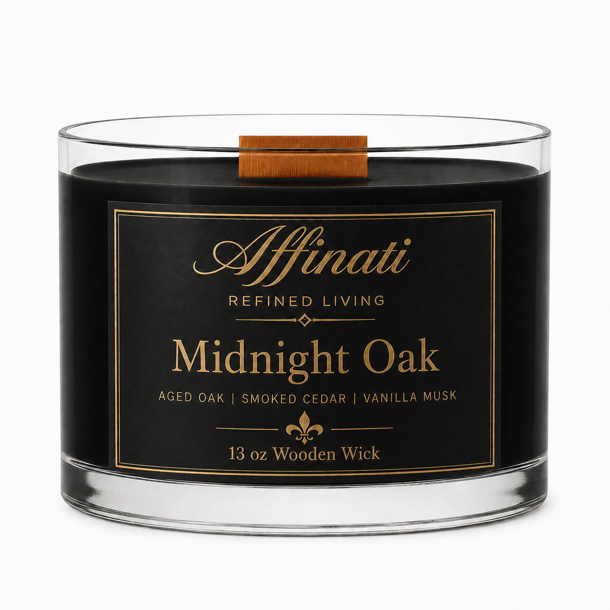 Midnight Oak Wooden Wick Candle – Luxury 13 oz Soy Blend | Affinati