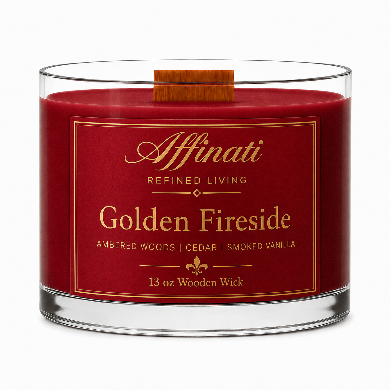 Golden Fireside Wooden Wick Candle – Luxury 13 oz Soy Blend | Affinati