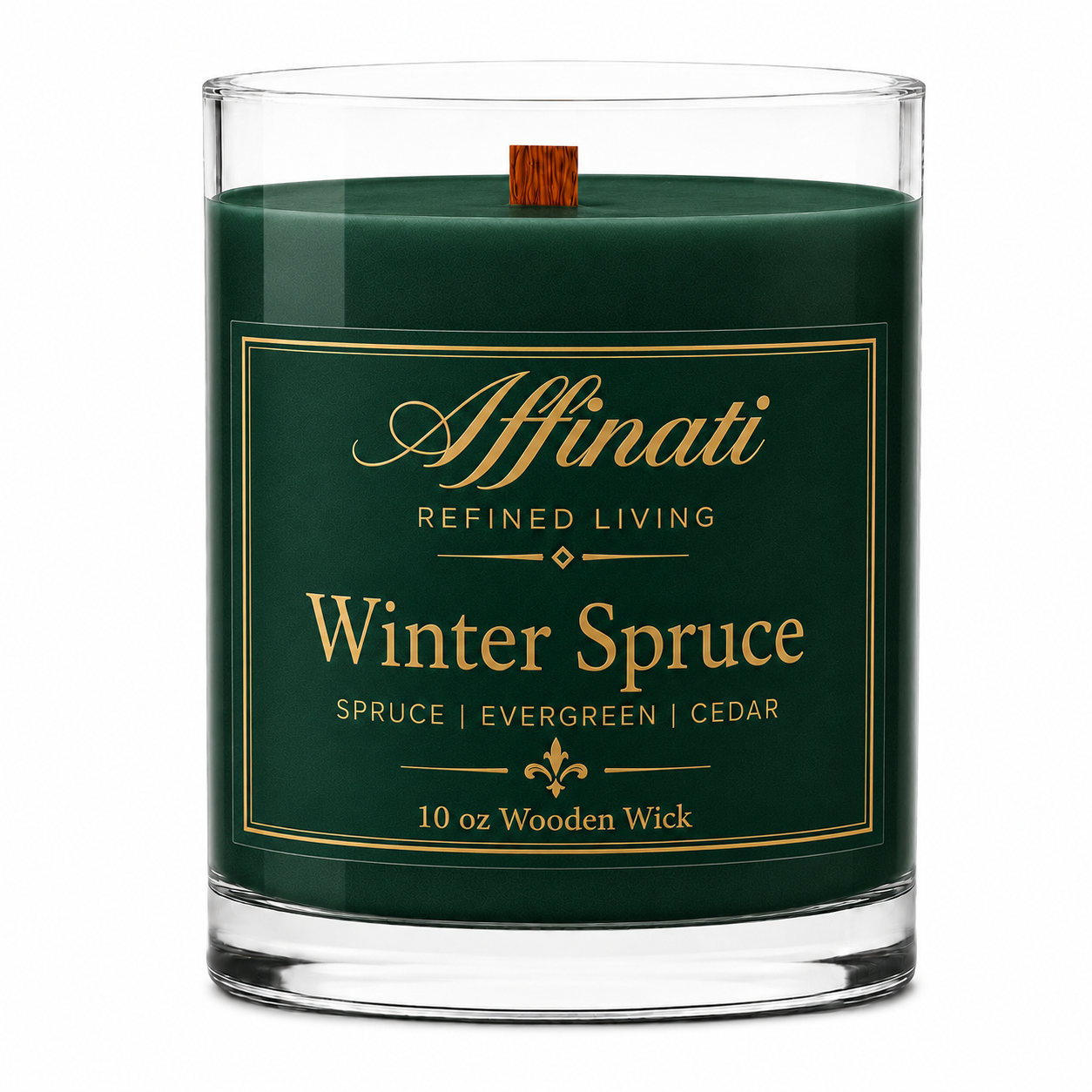 Winter Spruce Wooden Wick Candle – Luxury 10 oz Soy Blend | Affinati