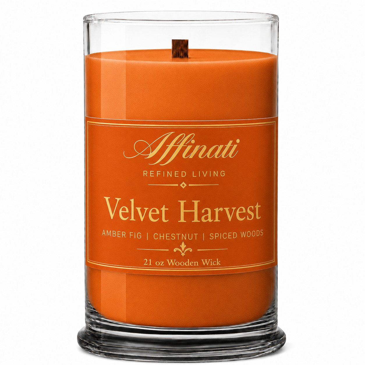 Velvet Harvest Wooden Wick Candle – Luxury 21 oz Soy Blend | Affinati