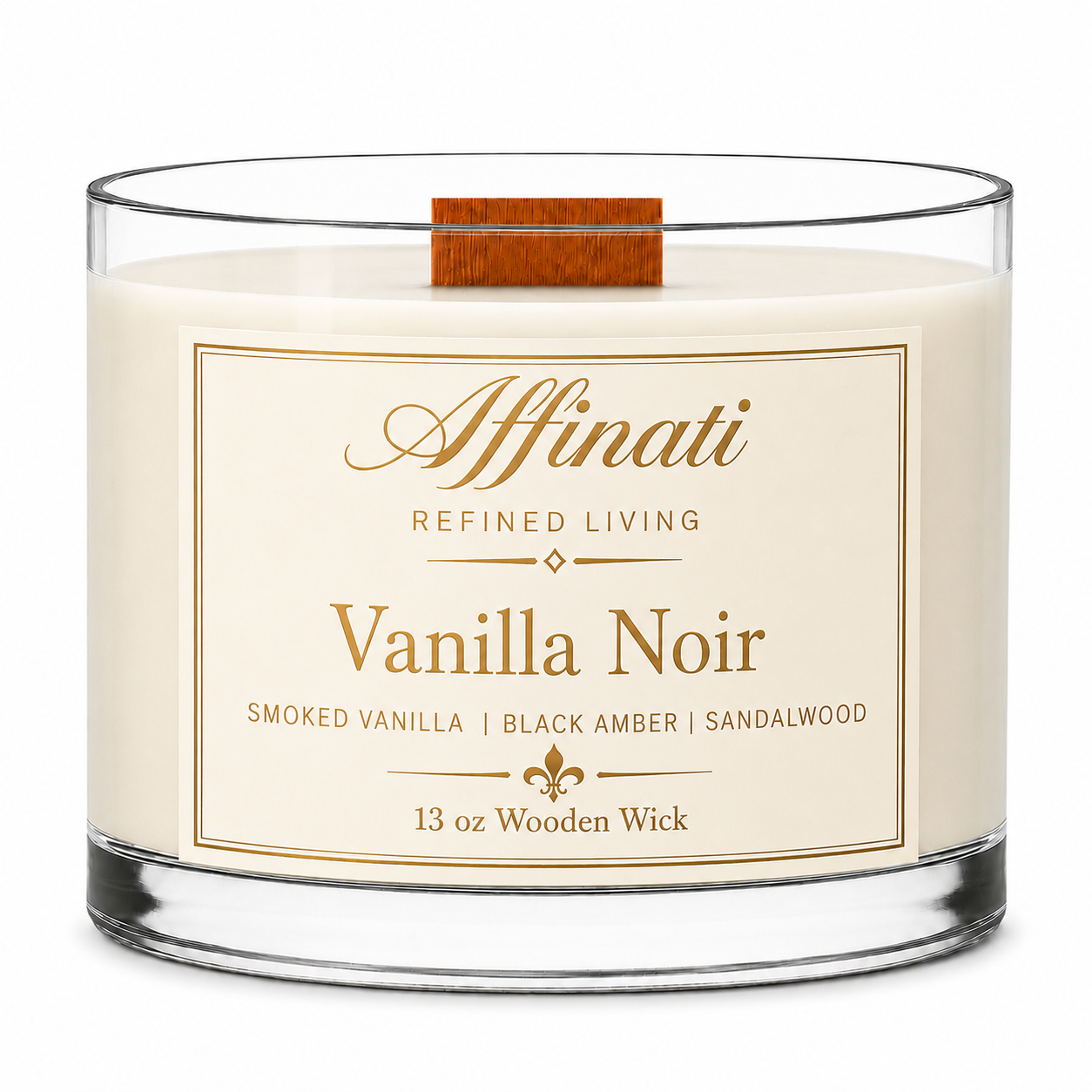 Vanilla Noir Wooden Wick Candle – Luxury 13 oz Soy Blend | Affinati