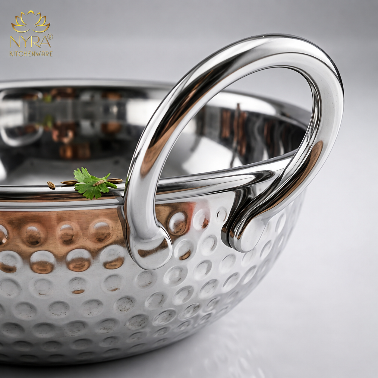 Stainless Steel Hammered Finish Serving Kadhai with Handles - quality Serveware Set - 2pcs
