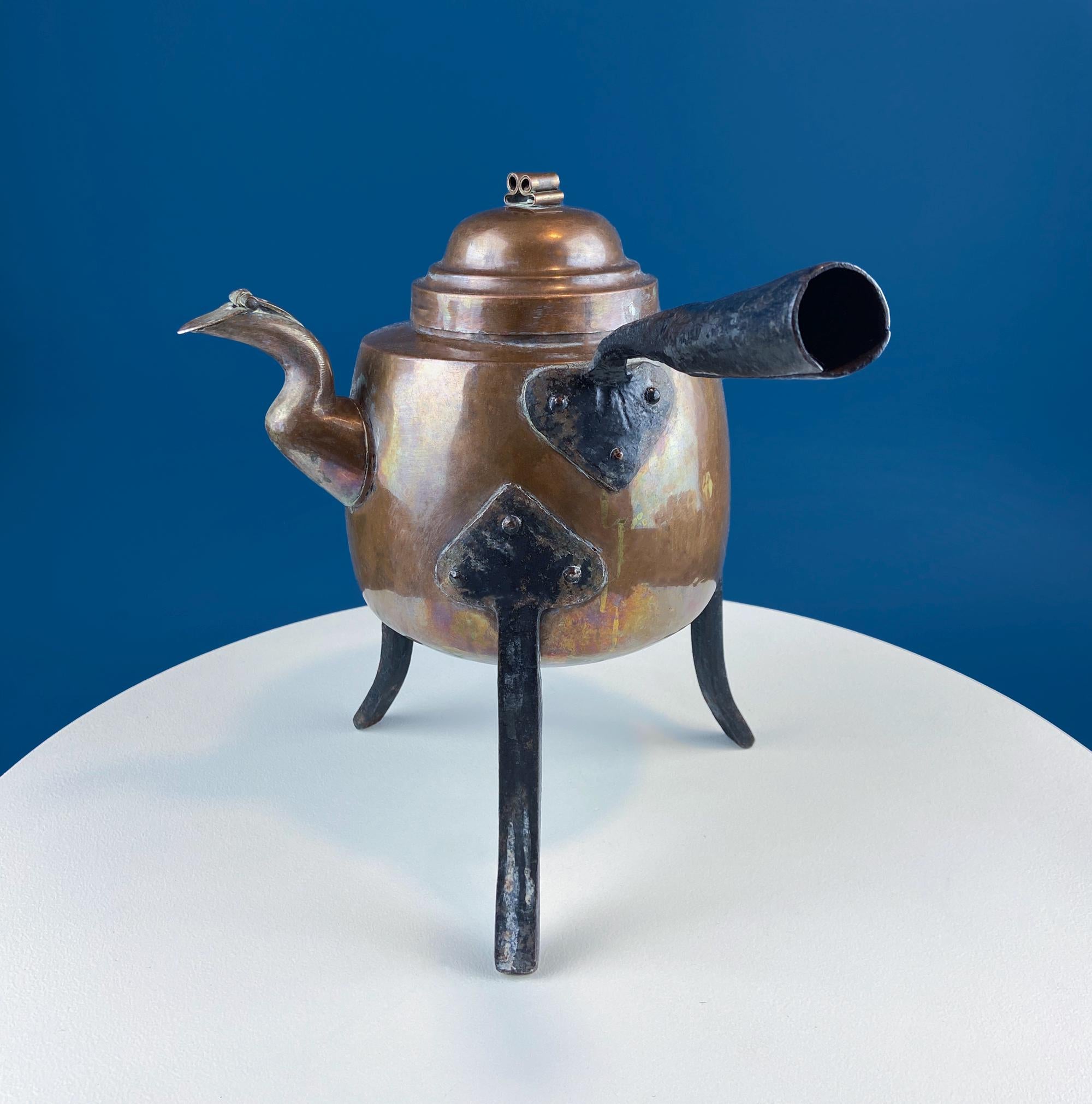 Hand Pounded Tin Copper Turkish Teapot or Coffee Pot. Rustic Home Decor. Perfect for Camping. Gift for Him, Dad, Camping Buddy.