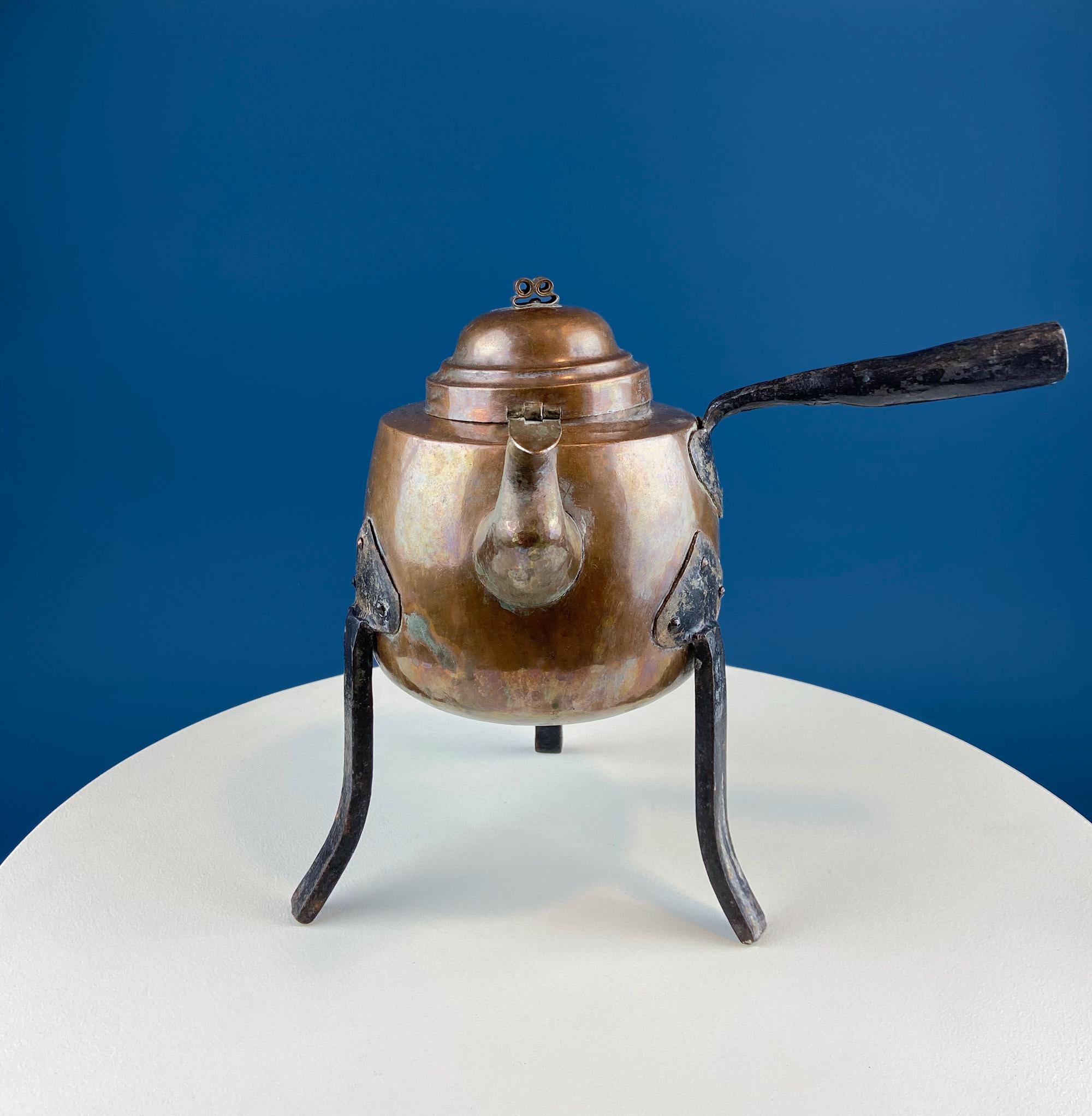 Hand Pounded Tin Copper Turkish Teapot or Coffee Pot. Rustic Home Decor. Perfect for Camping. Gift for Him, Dad, Camping Buddy.