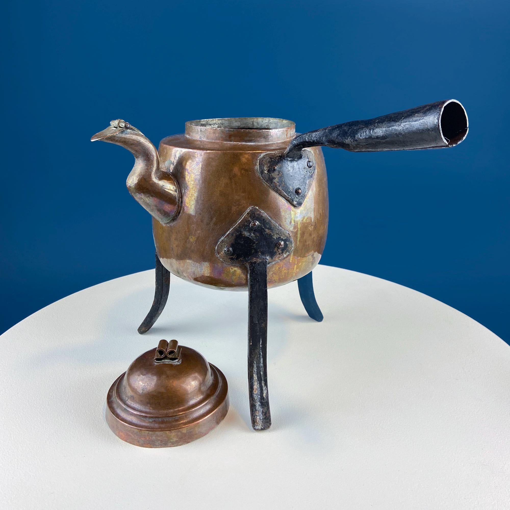 Hand Pounded Tin Copper Turkish Teapot or Coffee Pot. Rustic Home Decor. Perfect for Camping. Gift for Him, Dad, Camping Buddy.