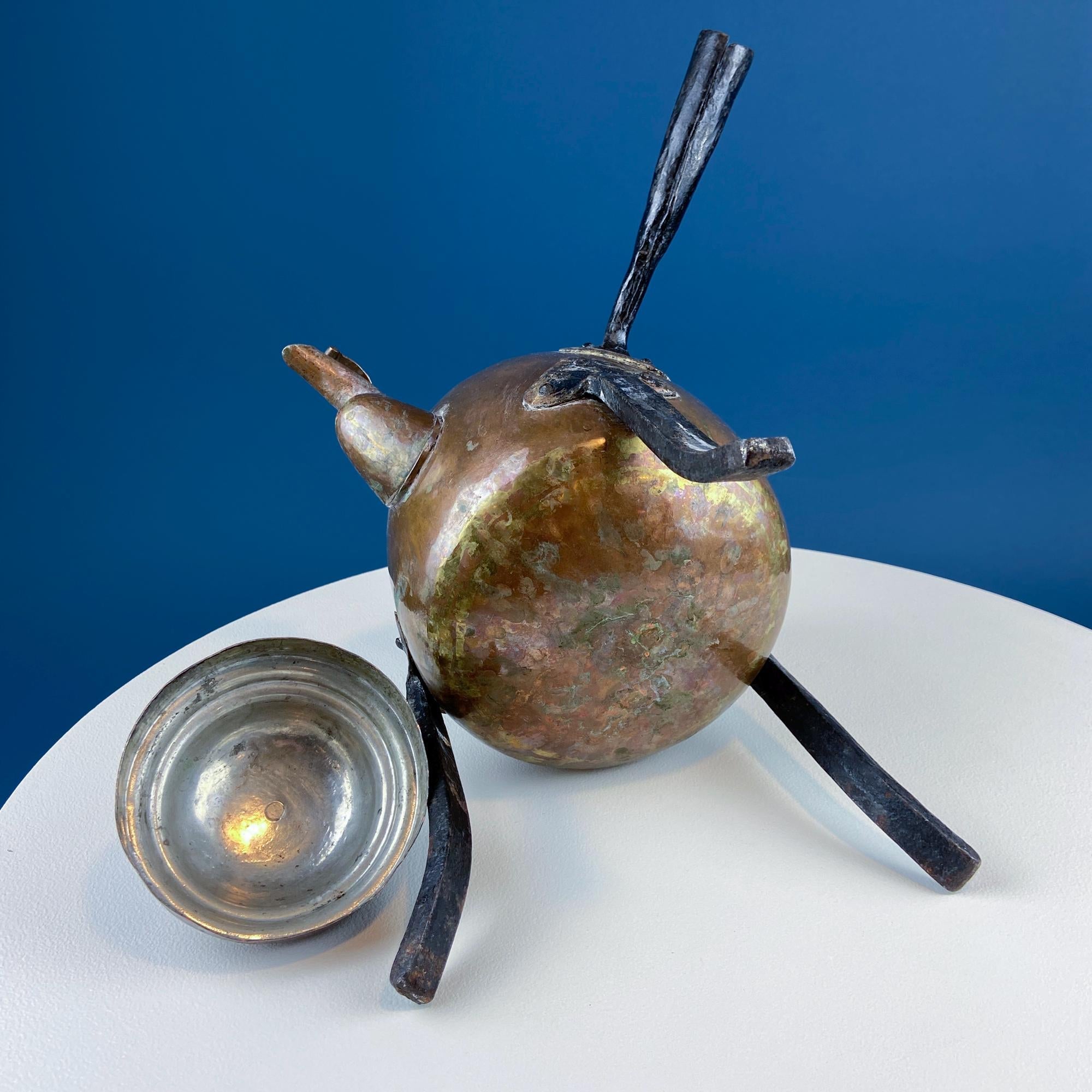 Hand Pounded Tin Copper Turkish Teapot or Coffee Pot. Rustic Home Decor. Perfect for Camping. Gift for Him, Dad, Camping Buddy.