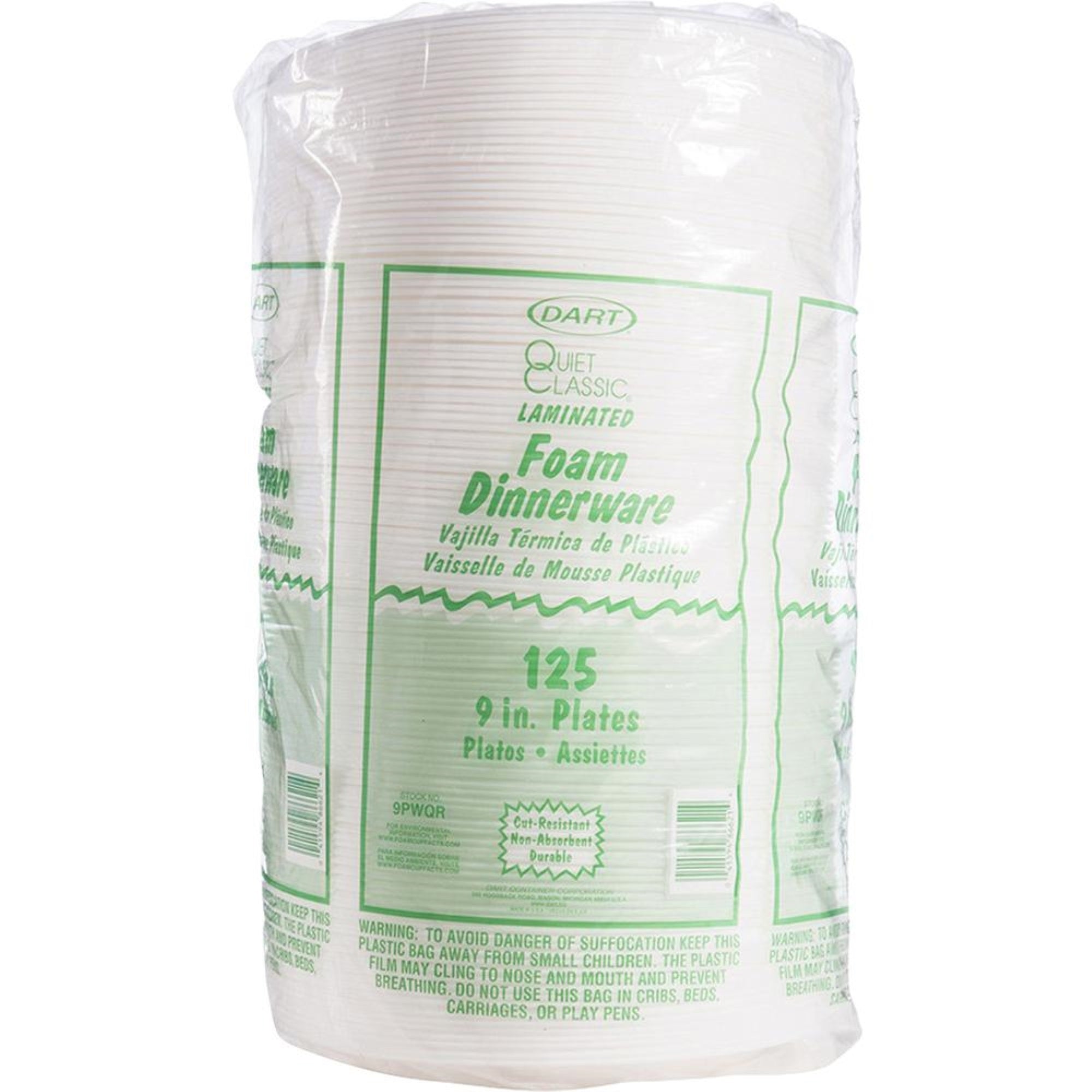Dart Quiet Classic 9'' Laminated Foam Plates - White - Foam Body - 125 / Pack