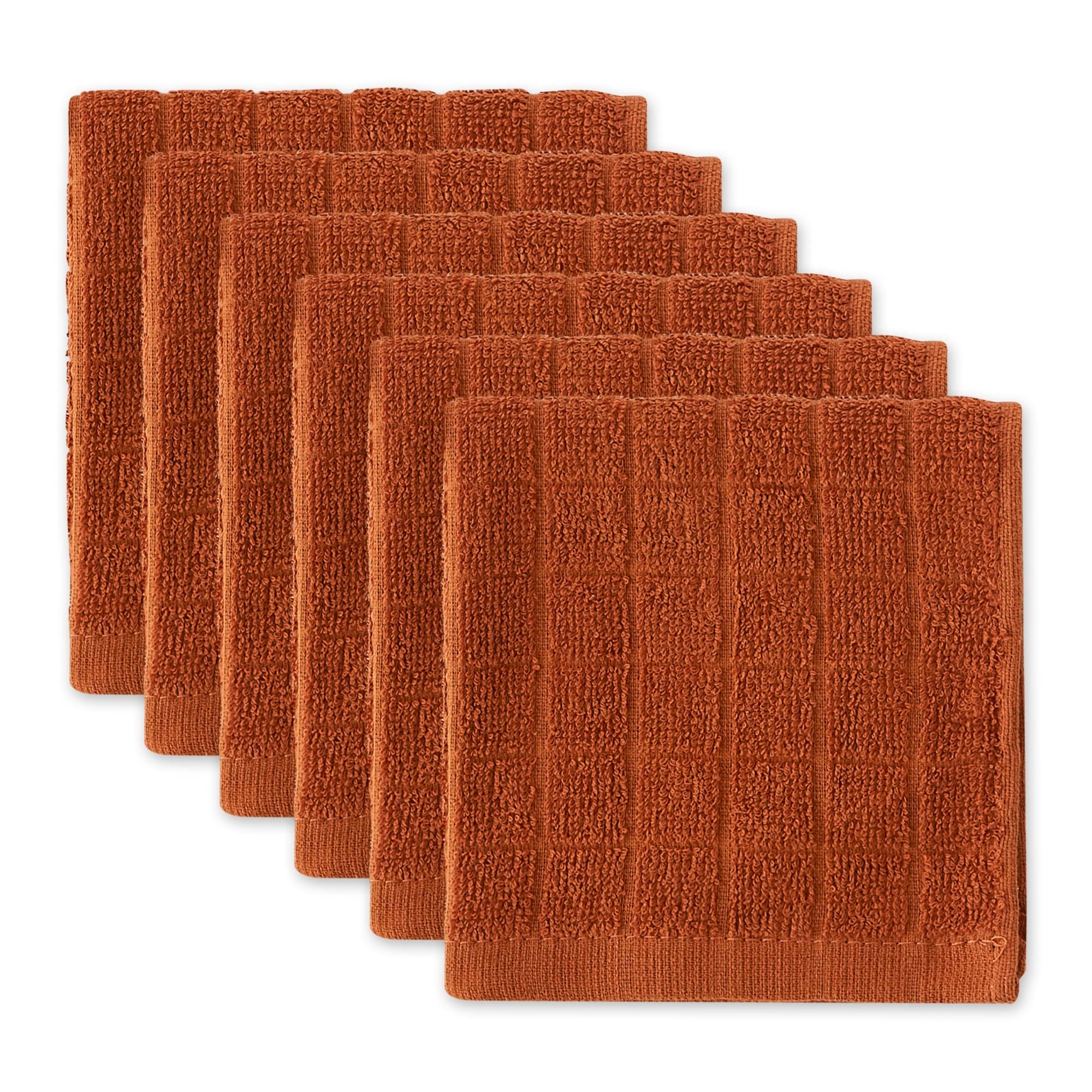 Dii Basic Terry Collection Solid Windowpane Dishcloth Set, 12X12, Cinnamon, 6 Count
