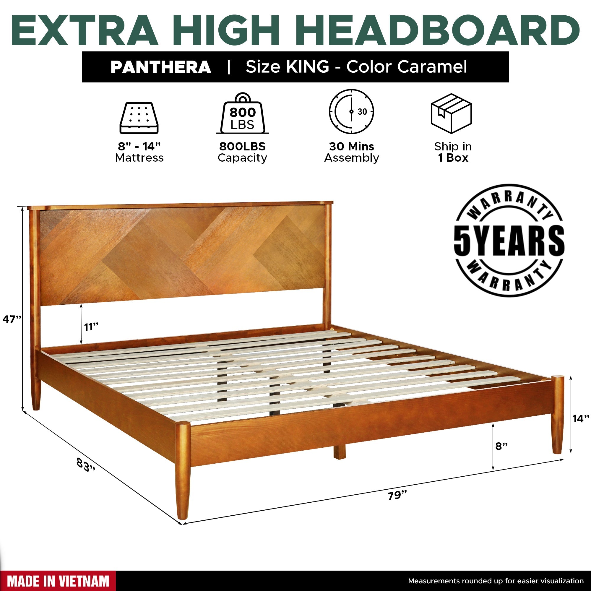 Rorns Panthera Platform Bed Frame With Headboard for Ultimate Comfort