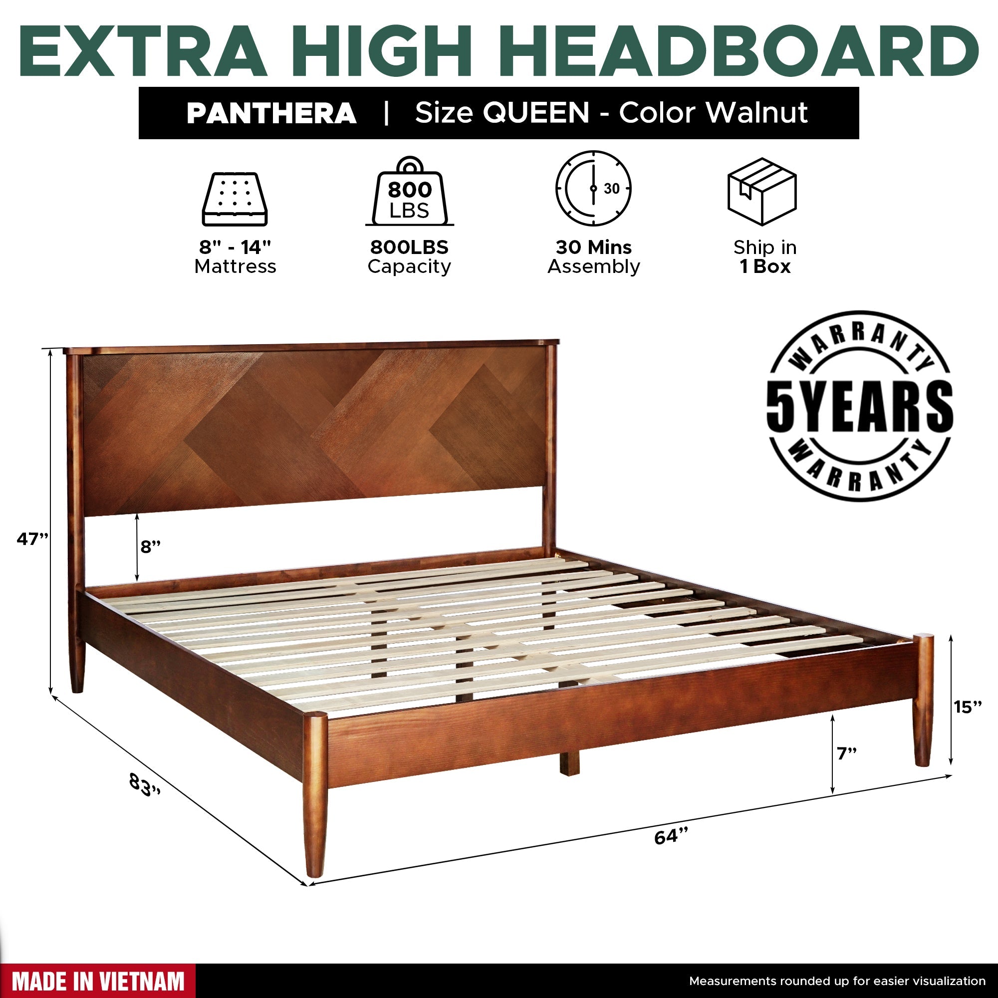 Rorns Panthera Platform Bed Frame With Headboard for Ultimate Comfort