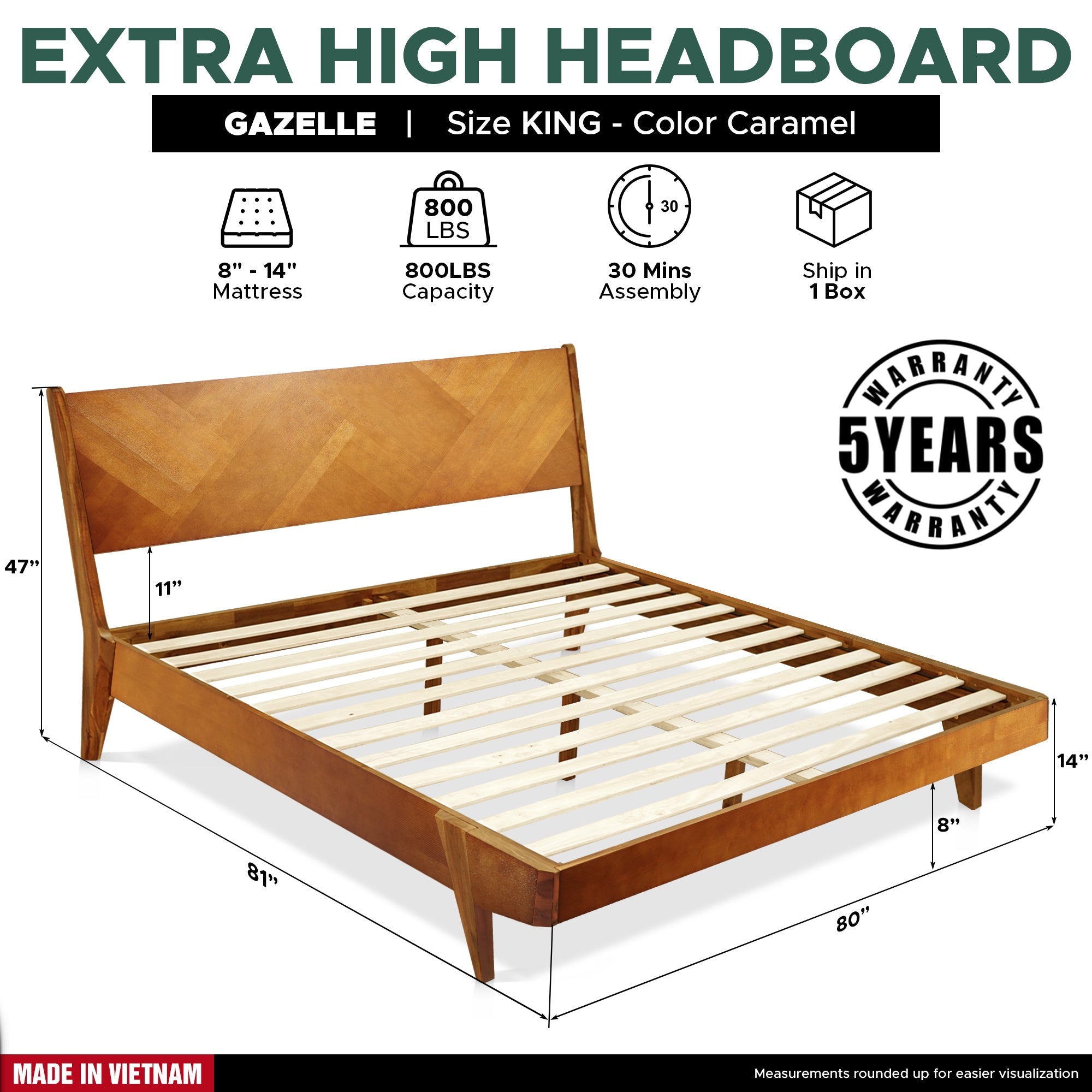 Rorns Gazelle Platform Bed Frame With Headboard for Ultimate Comfort