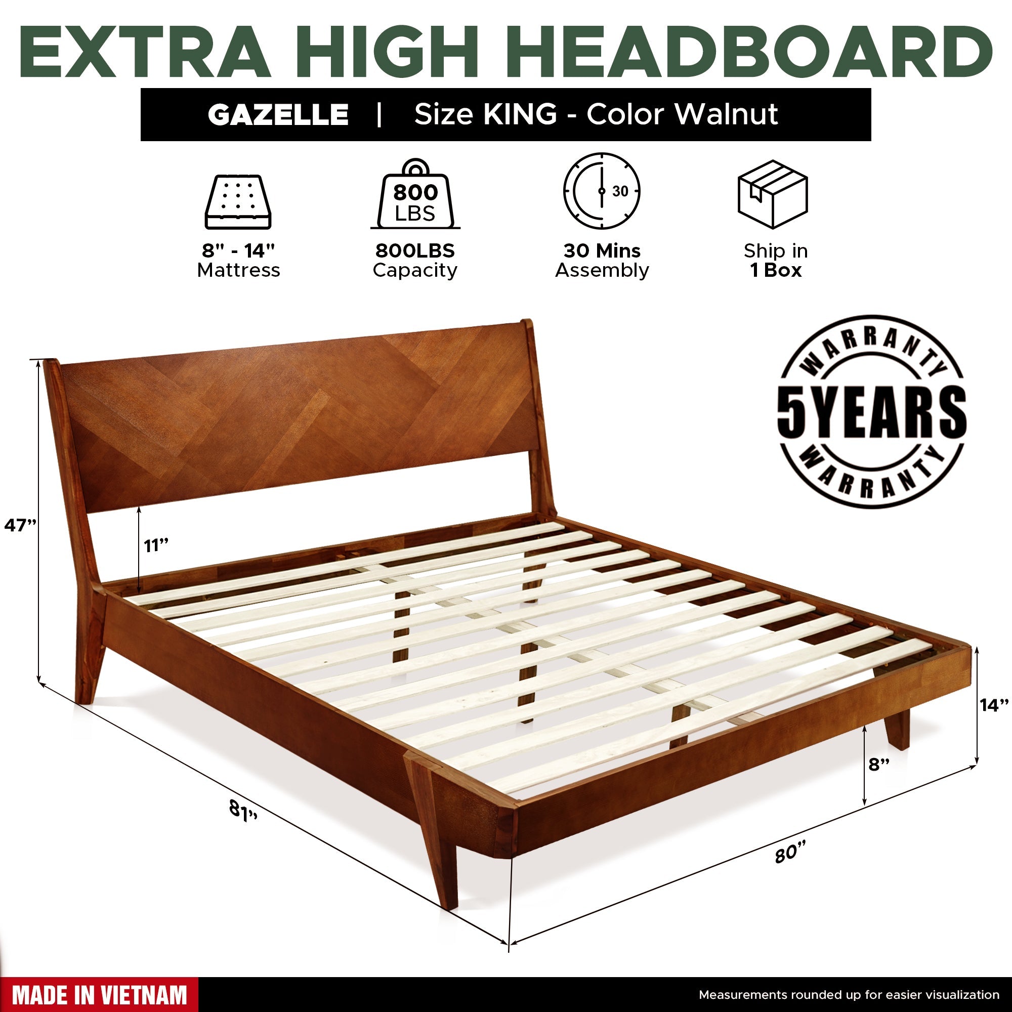 Rorns Gazelle Platform Bed Frame With Headboard for Ultimate Comfort