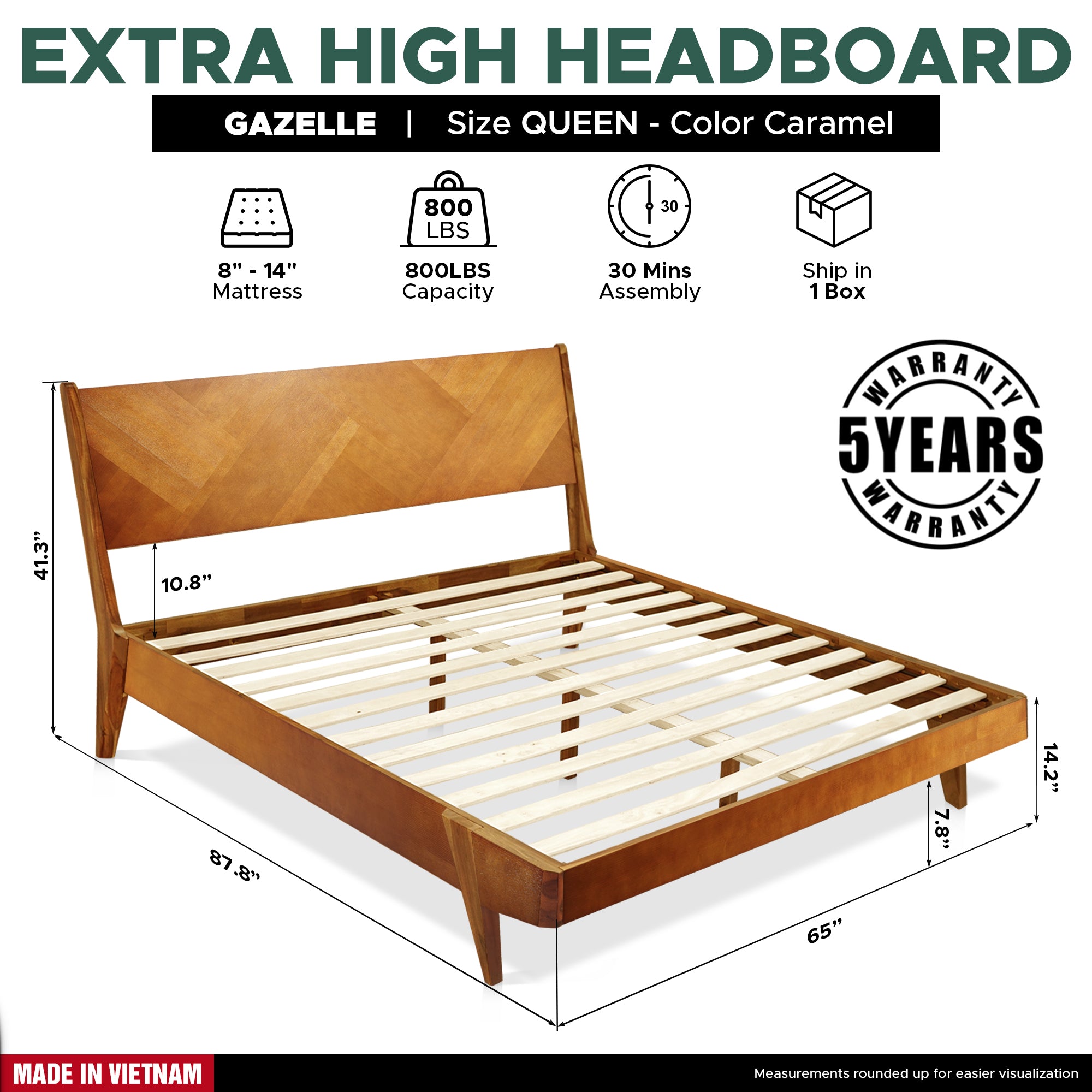 Rorns Gazelle Platform Bed Frame With Headboard for Ultimate Comfort
