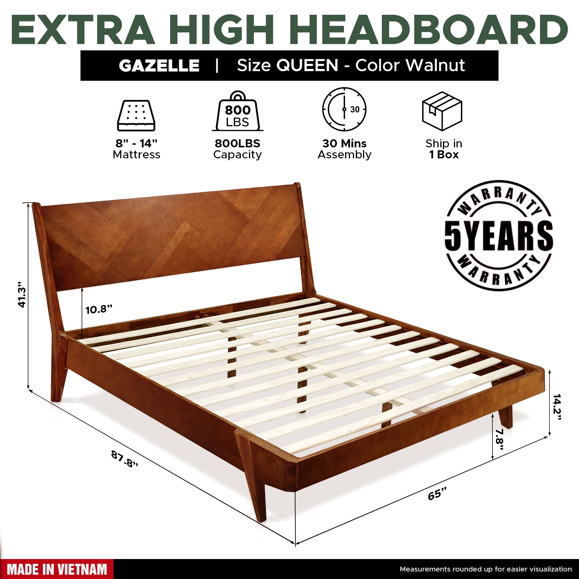 Rorns Gazelle Platform Bed Frame With Headboard for Ultimate Comfort