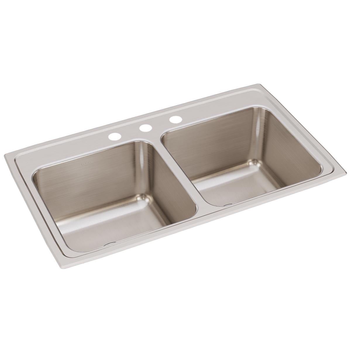 Elkay Lustertone Classic Stainless Steel 33'' X 19-1/2'' X 10-1/8'', Equal Double Bowl Drop-In Sink