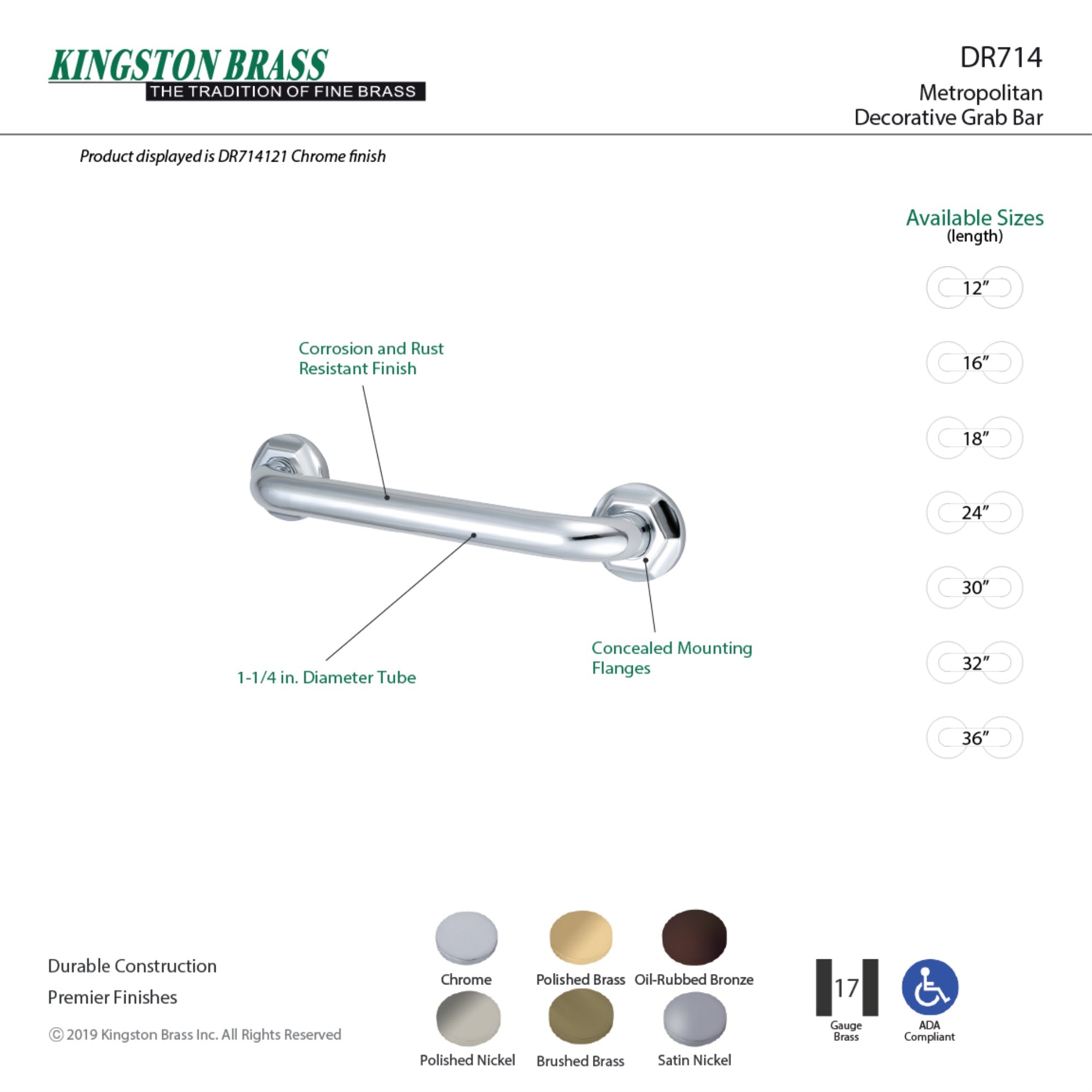 Kingston Brass DR714322 Metropolitan 32'' Grab Bar  Polished Brass