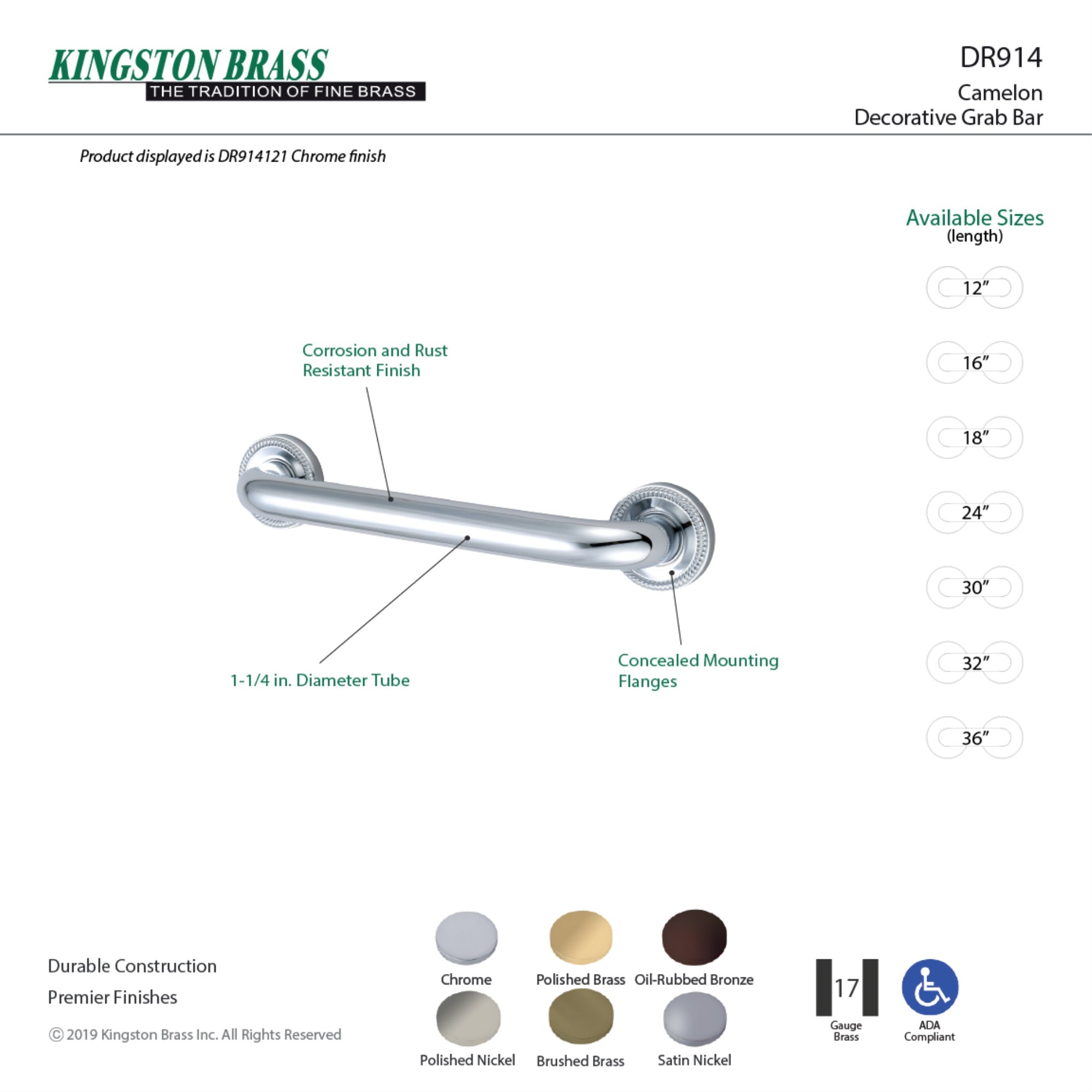 Kingston Brass DR914165 Camelon 16'' Grab Bar  Oil Rubbed Bronze