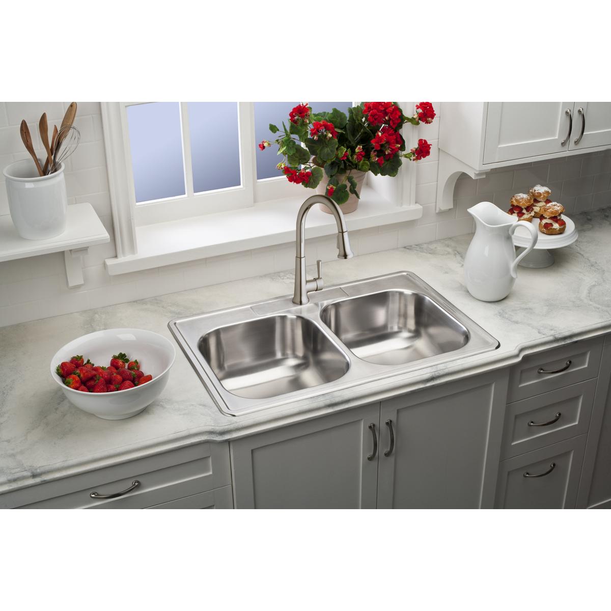 Elkay Dayton Stainless Steel 33'' x 22'' x 8-1/16''  Equal Double Bowl Drop-in Sink