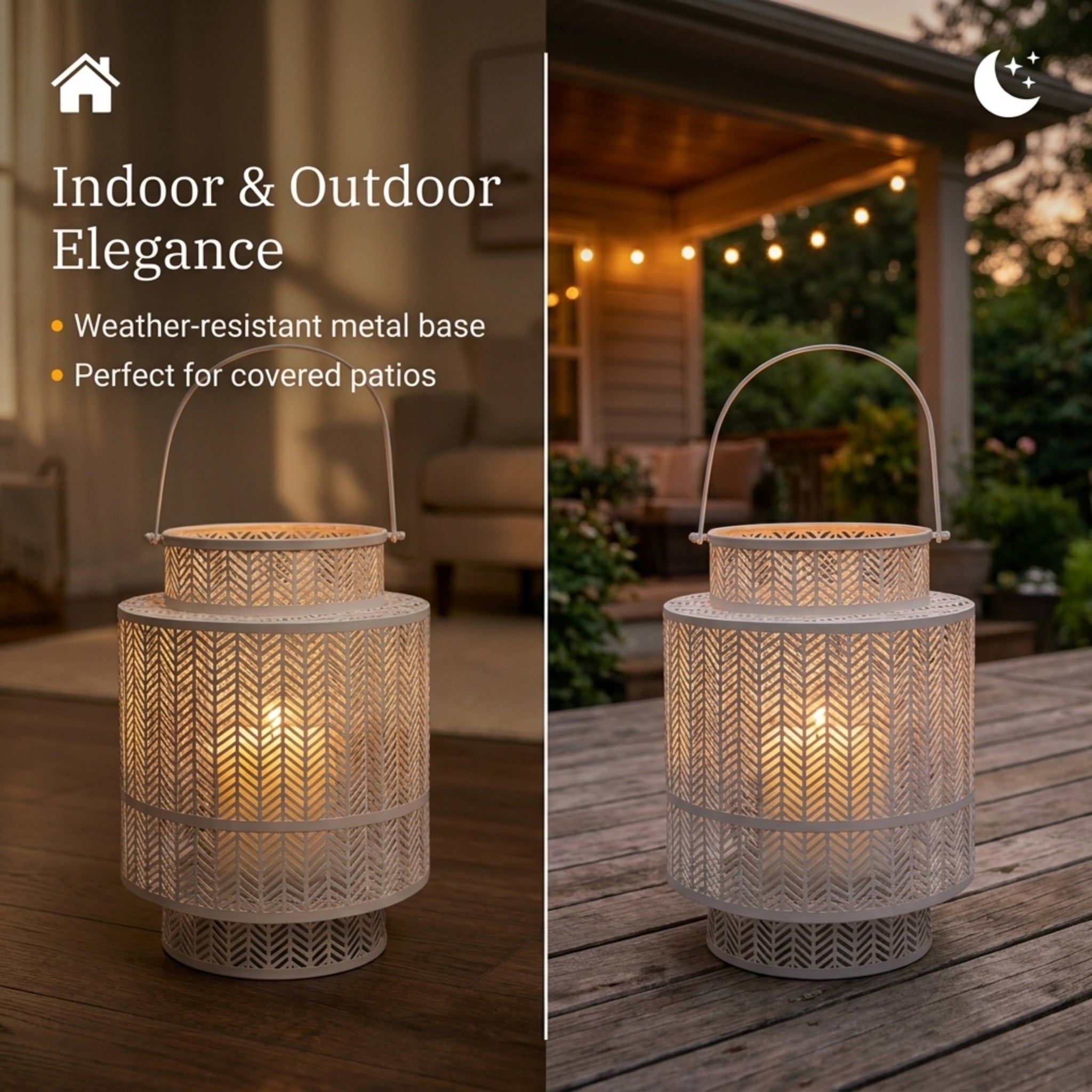 Hanging Candle Lantern – White Mesh Lantern Decor for Cozy Flickering Candle Light