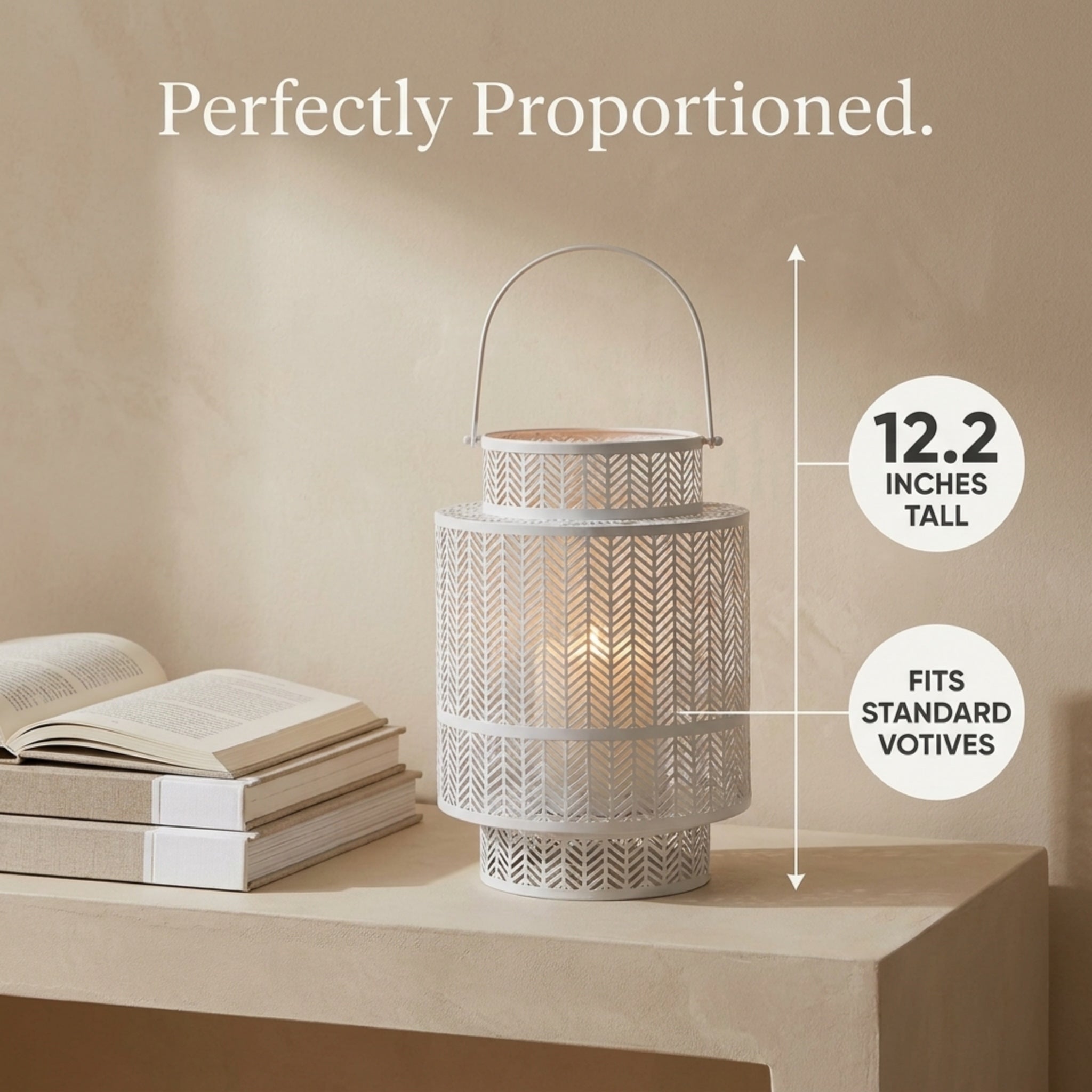 Hanging Candle Lantern – White Mesh Lantern Decor for Cozy Flickering Candle Light