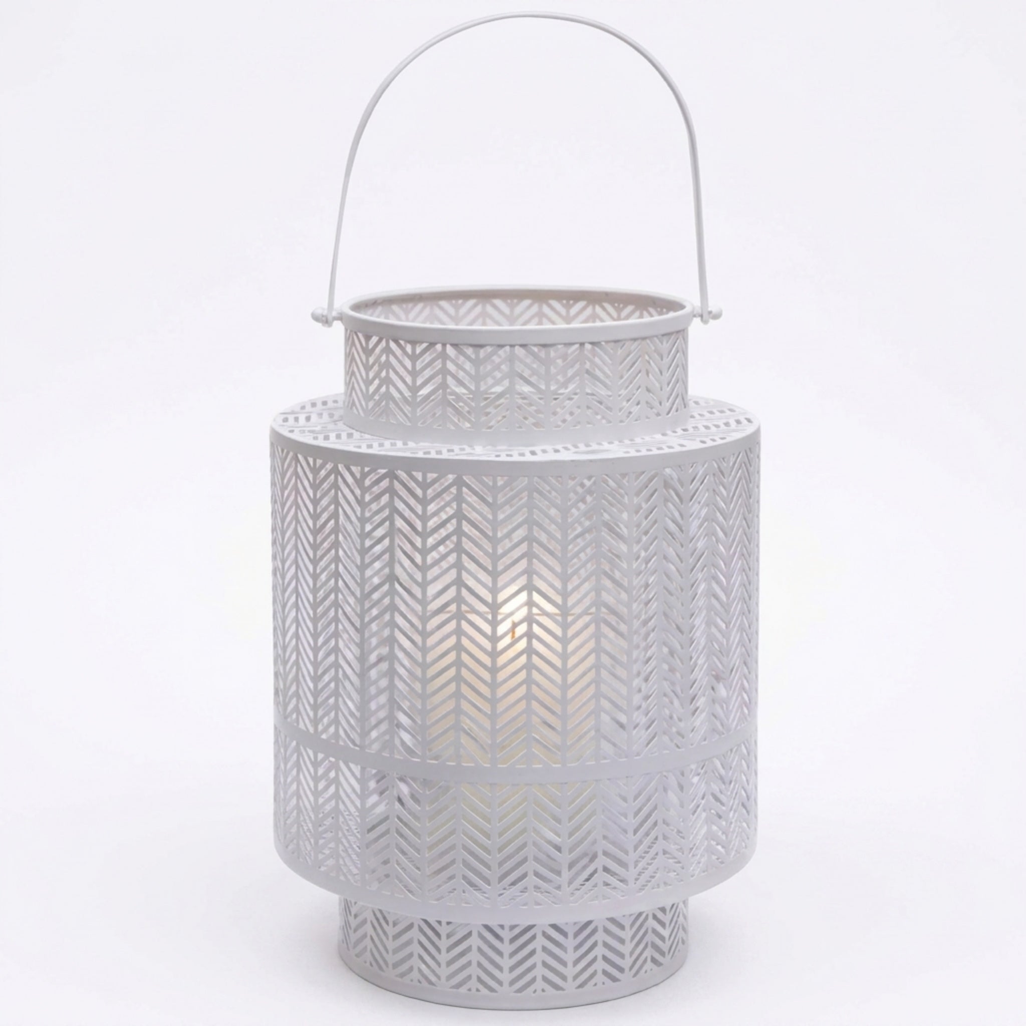 Hanging Candle Lantern – White Mesh Lantern Decor for Cozy Flickering Candle Light