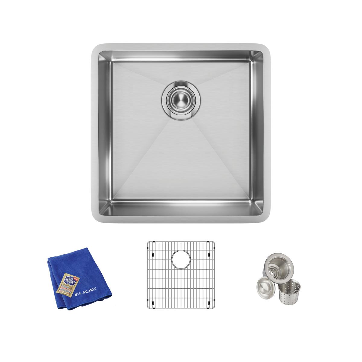 Elkay Crosstown Stainless Steel 18-1/2'' x 18-1/2'' x 9''  Single Bowl Undermount Sink Kit