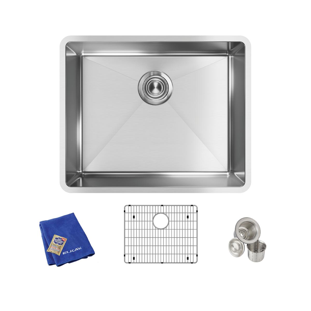 Elkay Crosstown Stainless Steel 22-1/2'' x 18-1/2'' x 9''  Single Bowl Undermount Sink Kit