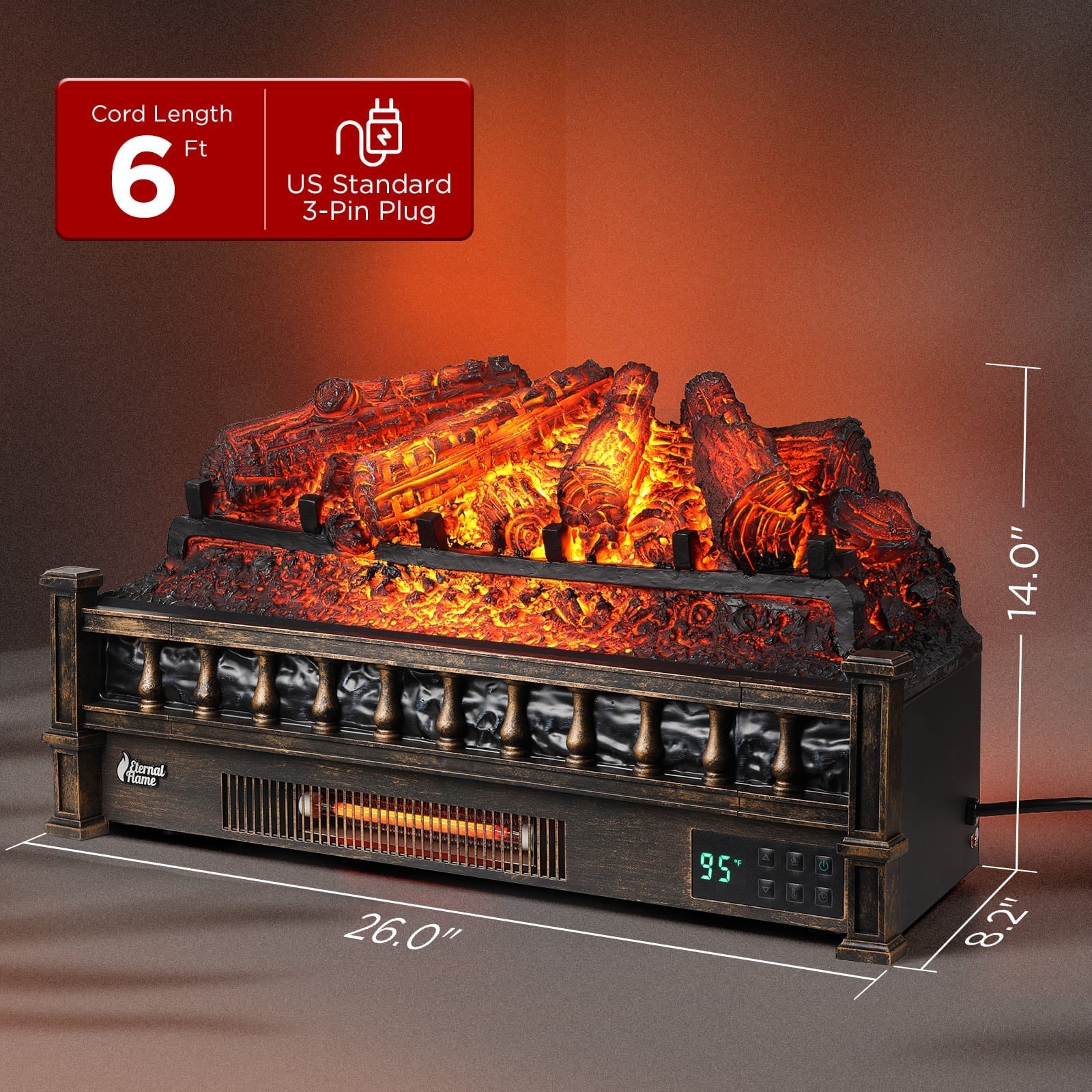 (Open Box) Eternal Flame EF26-PB Smart Electric Fireplace Logs, WiFi Enabled
