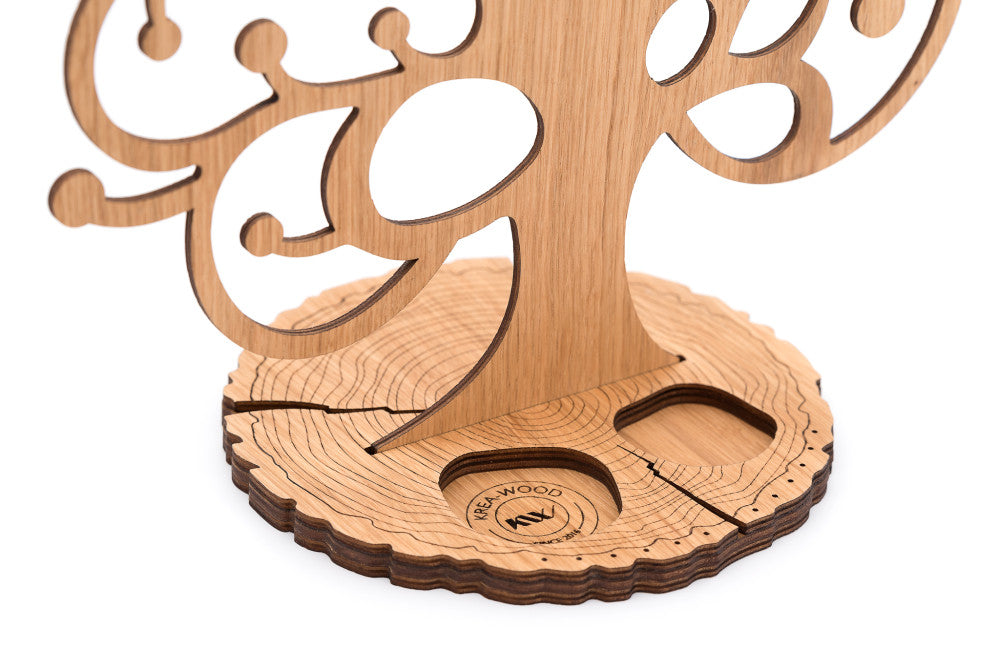 Krea-Wood jewelry holder tree. Made of oak wood, birdie design, nature
