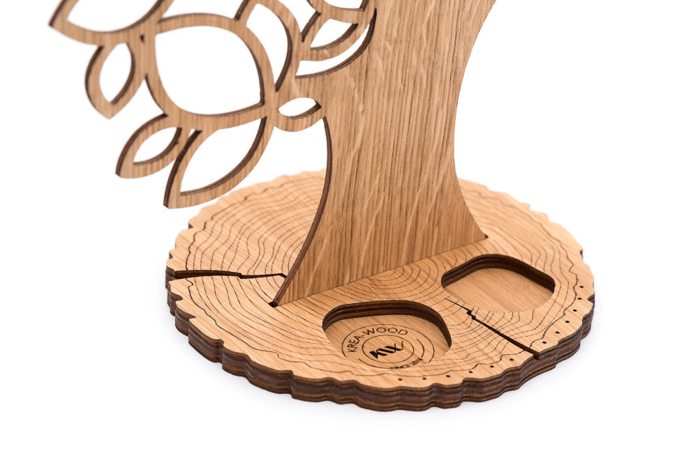 Krea-Wood jewelry holder tree. Made of oak wood, leaves design, nature