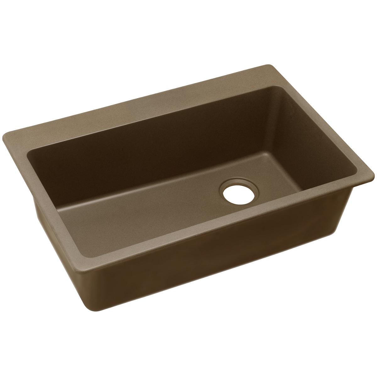 Elkay Quartz Classic 33'' X 22'' X 9-1/2'', Single Bowl Top Mount Sink, Mocha