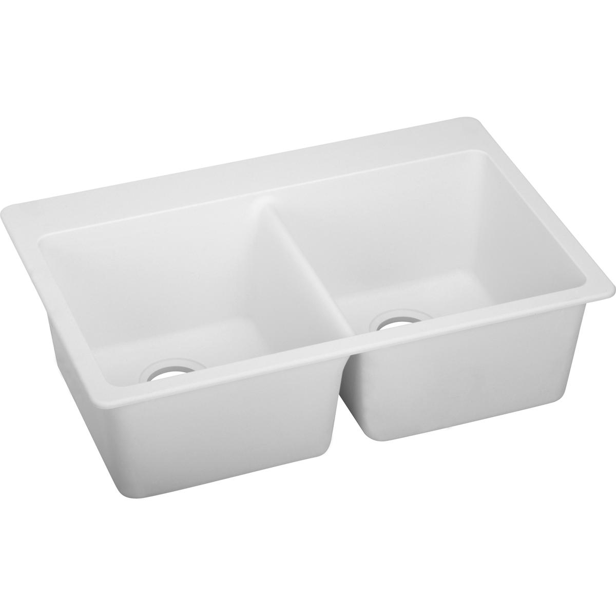Elkay Quartz Classic 33'' X 22'' X 9-1/2'', Equal Double Bowl Top Mount Sink, White