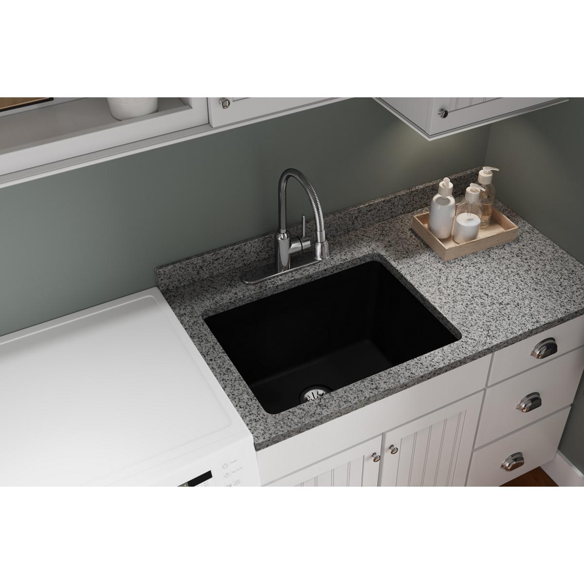 Elkay Quartz Classic 25'' x 18-1/2'' x 11-13/16''  Undermount Laundry Sink with Perfect Drain  Black