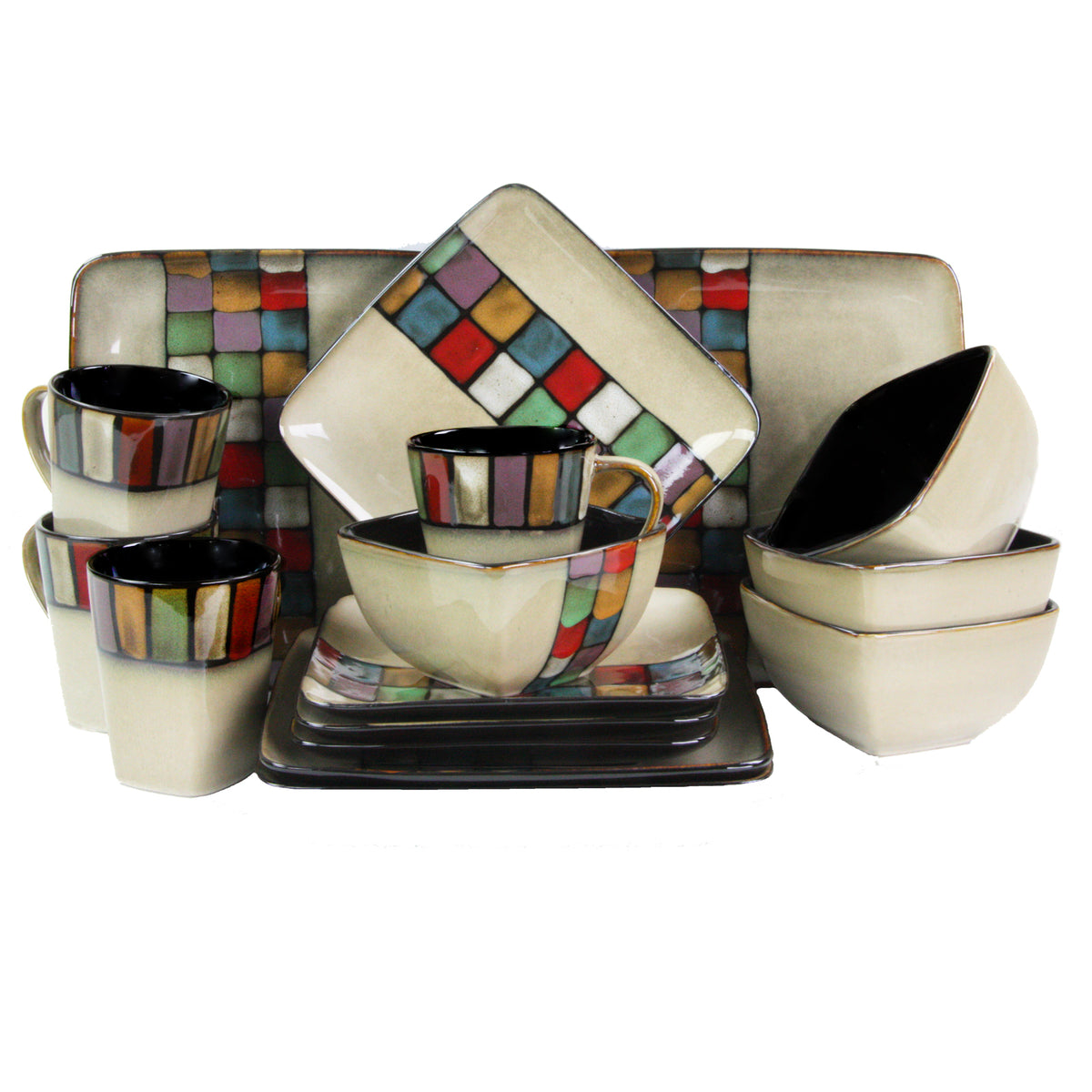 Elama Color Melange 16 Piece Stoneware Dinnerware Set for 4