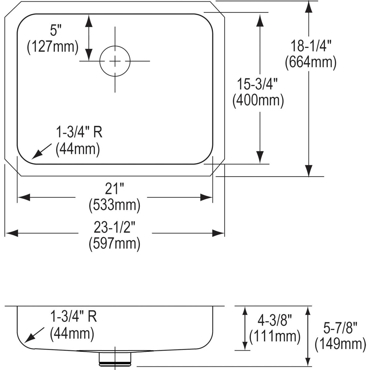 Elkay Lustertone Classic Stainless Steel, 23-1/2'' X 18-1/4'' X 4-3/8'', Single Bowl Undermount Ada Sink W/Perfect Drain