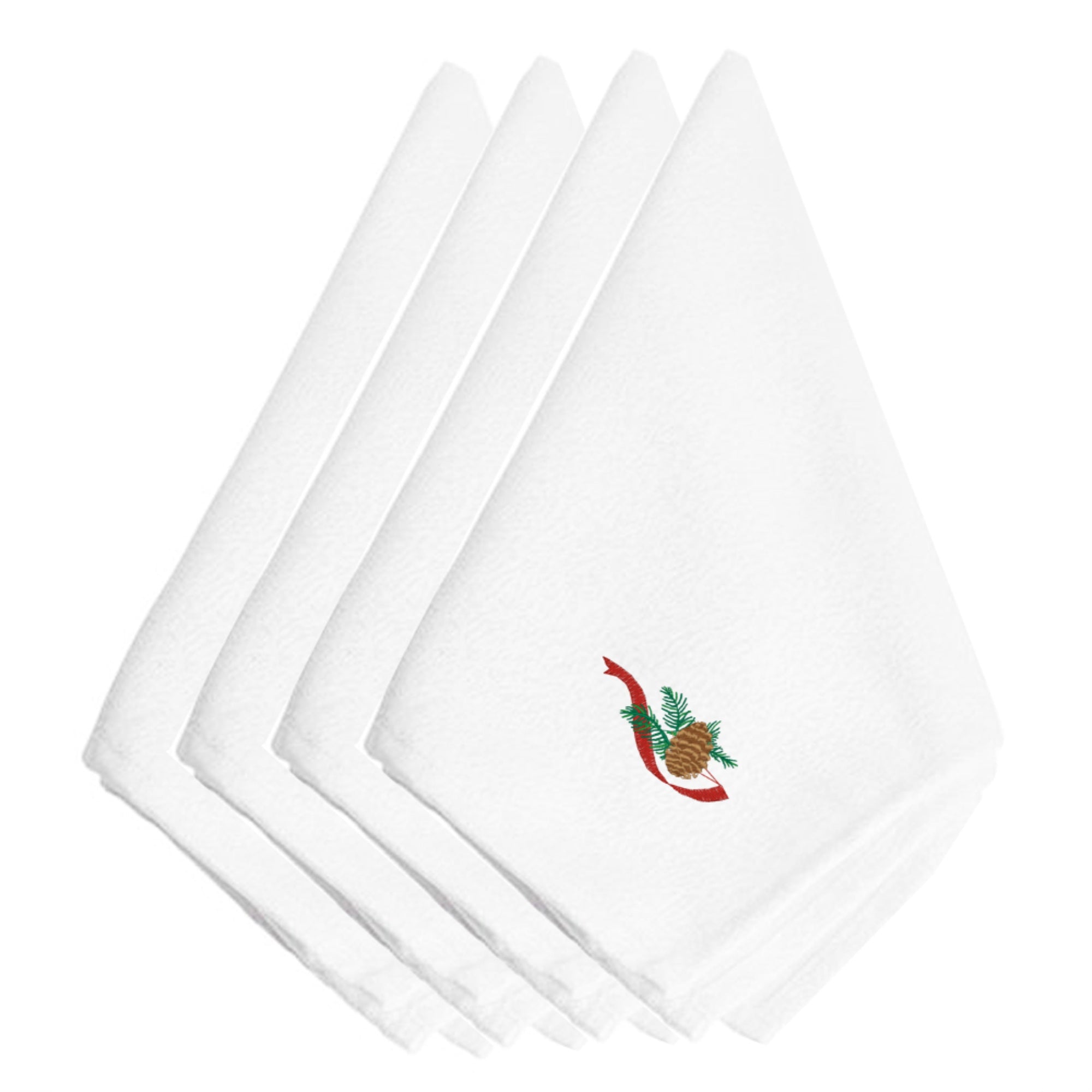 'Caroline'S Treasures Embt2107Npke Christmas Single Pine Cone With Red Ribbon Embroidered Napkins (Set Of 4), 20'''', Multicolo