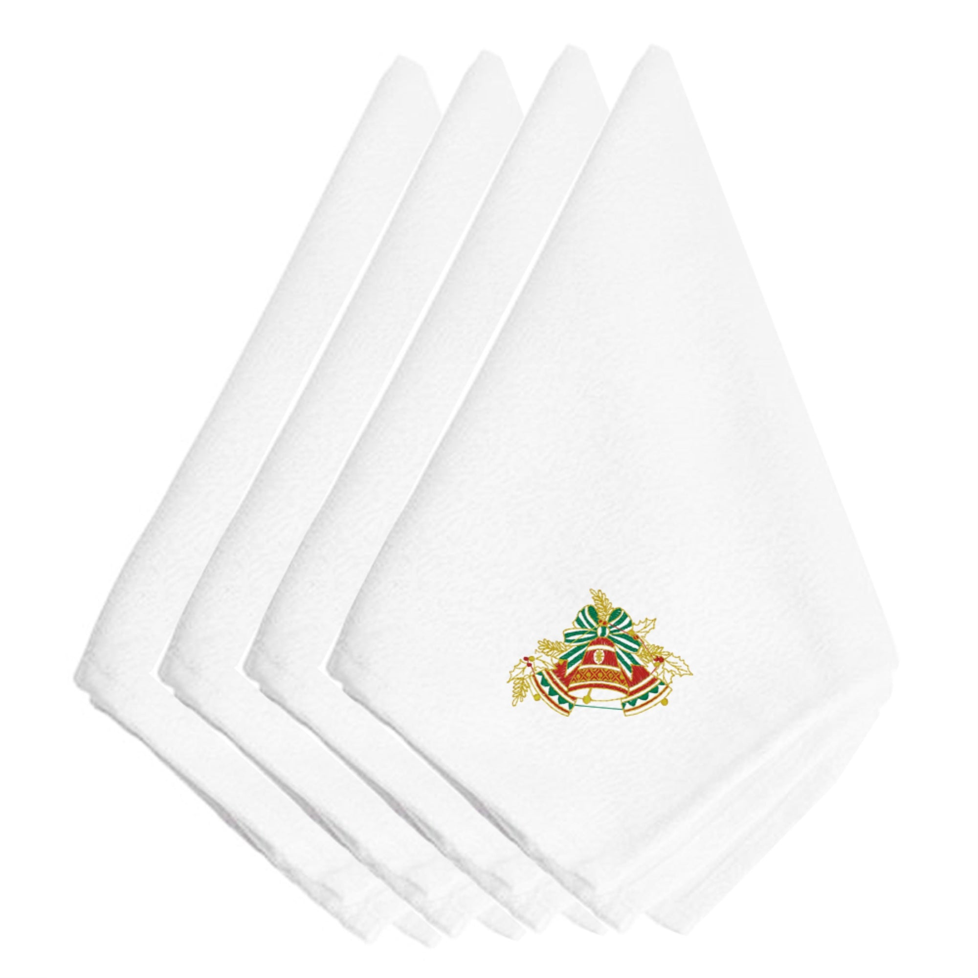 'Caroline'S Treasures Embt2409Npke Christmas Bells Red, Green And Gold Embroidered Napkins (Set Of 4), 20'''', Multicolor''