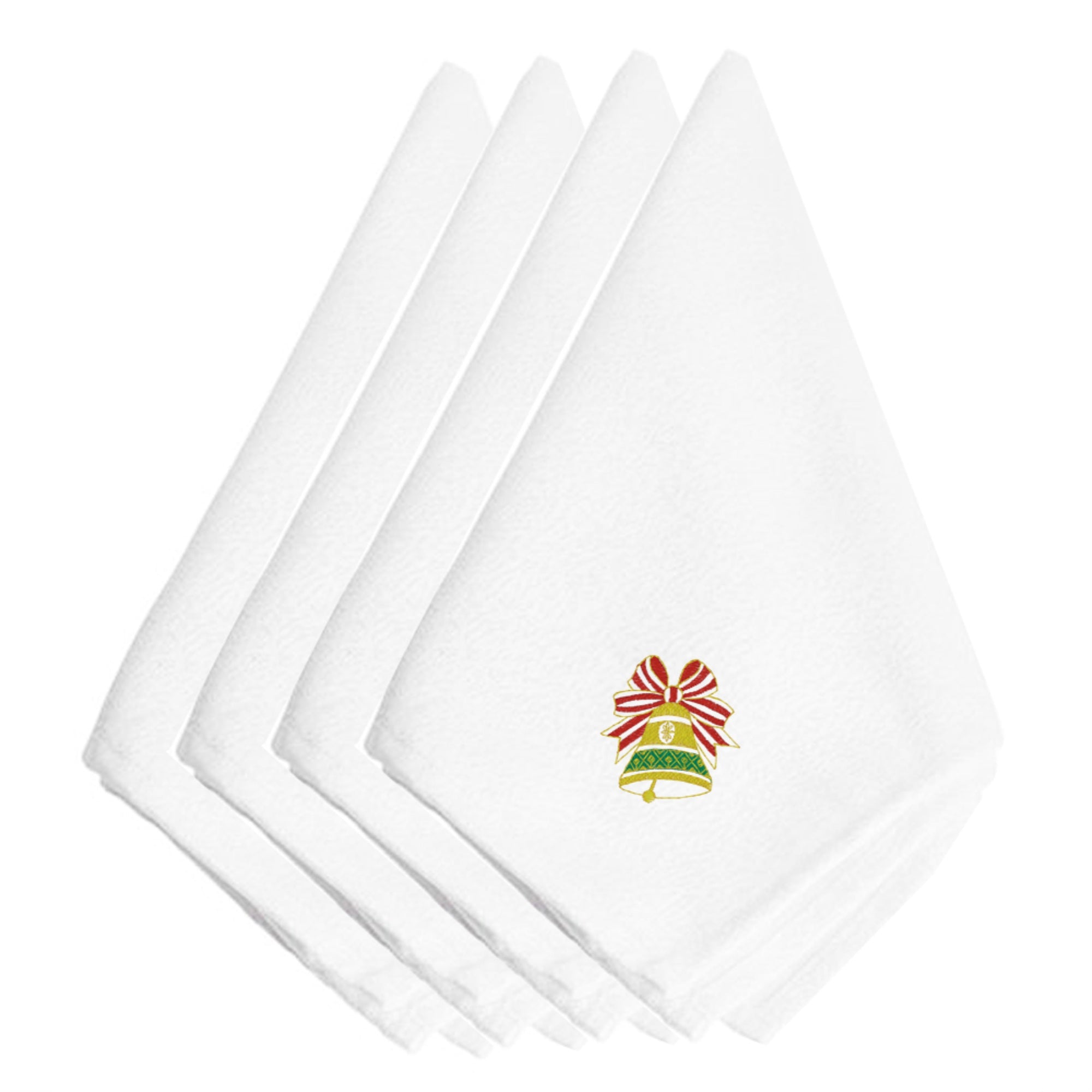 'Caroline'S Treasures Embt2410Npke Christmas Green And Gold Bell Embroidered Napkins (Set Of 4), 20'''', Multicolor''
