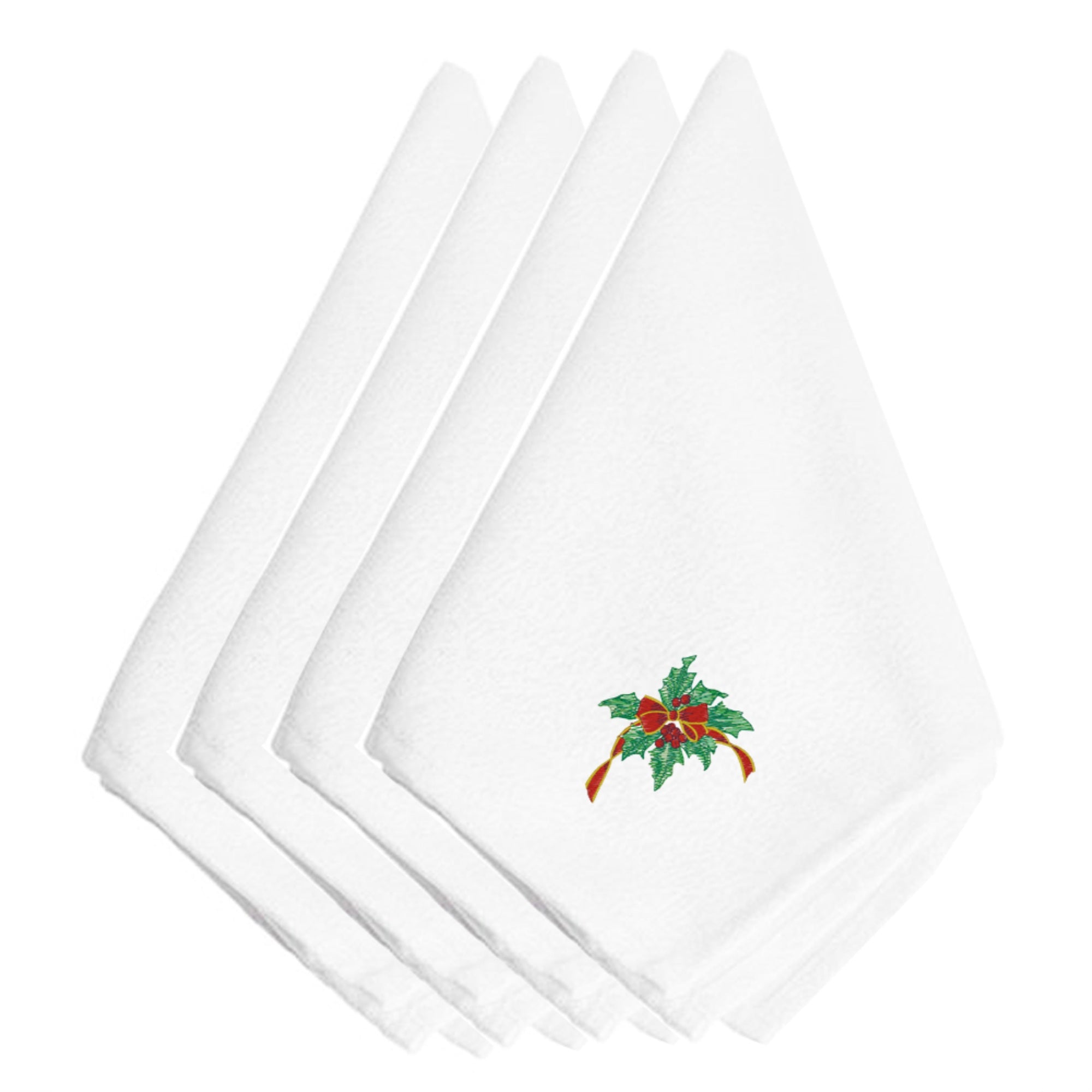 'Caroline'S Treasures Christmas Holly Ribbon Embroidered Napkins Set Of 4 Embt2412Npke, 20'''', Multicolor''