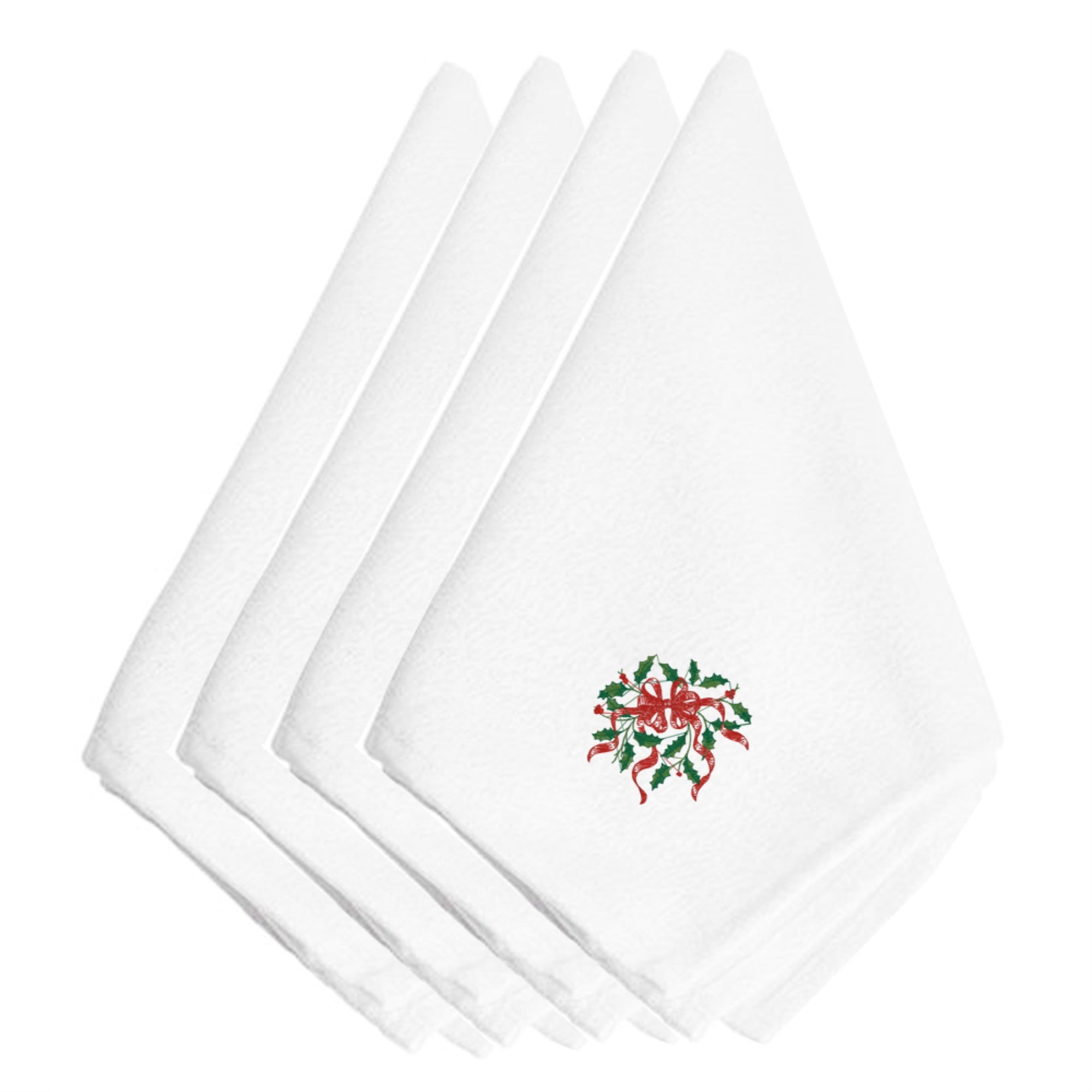 'Caroline'S Treasures Embt2974Npke Christmas Holly With Ribbon Embroidered Napkins (Set Of 4), 20'''', Multicolor''