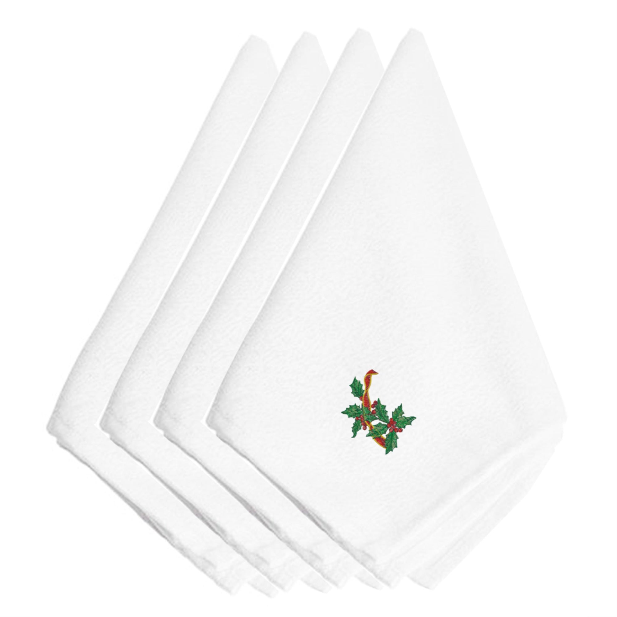 'Caroline'S Treasures Embt3537Npke Christmas Holly Ribbon String Embroidered Napkins (Set Of 4), 20'''', Multicolor''