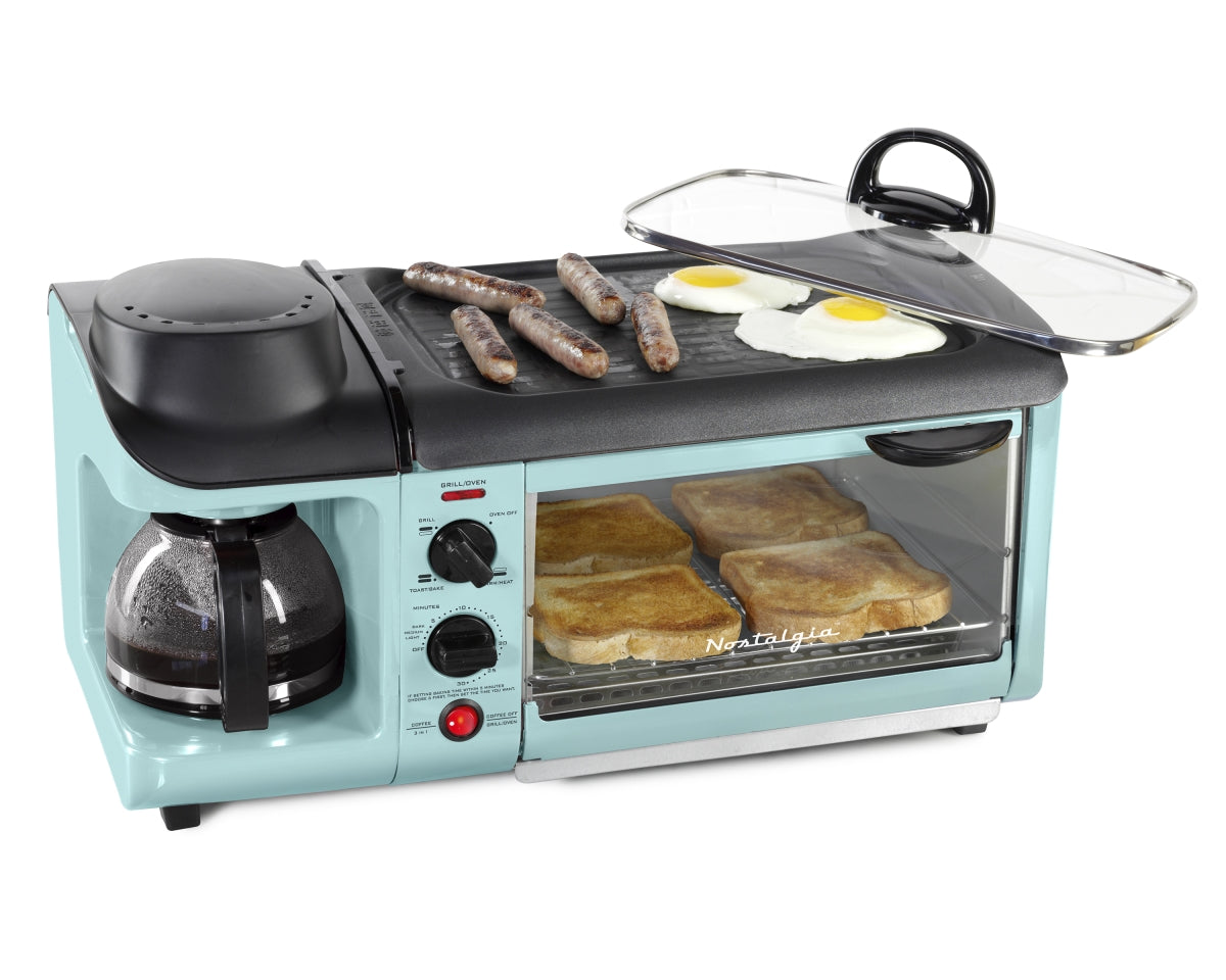 Nostalgia BST3AQ Retro 3in1 Family Size Breakfast Station, Aqua