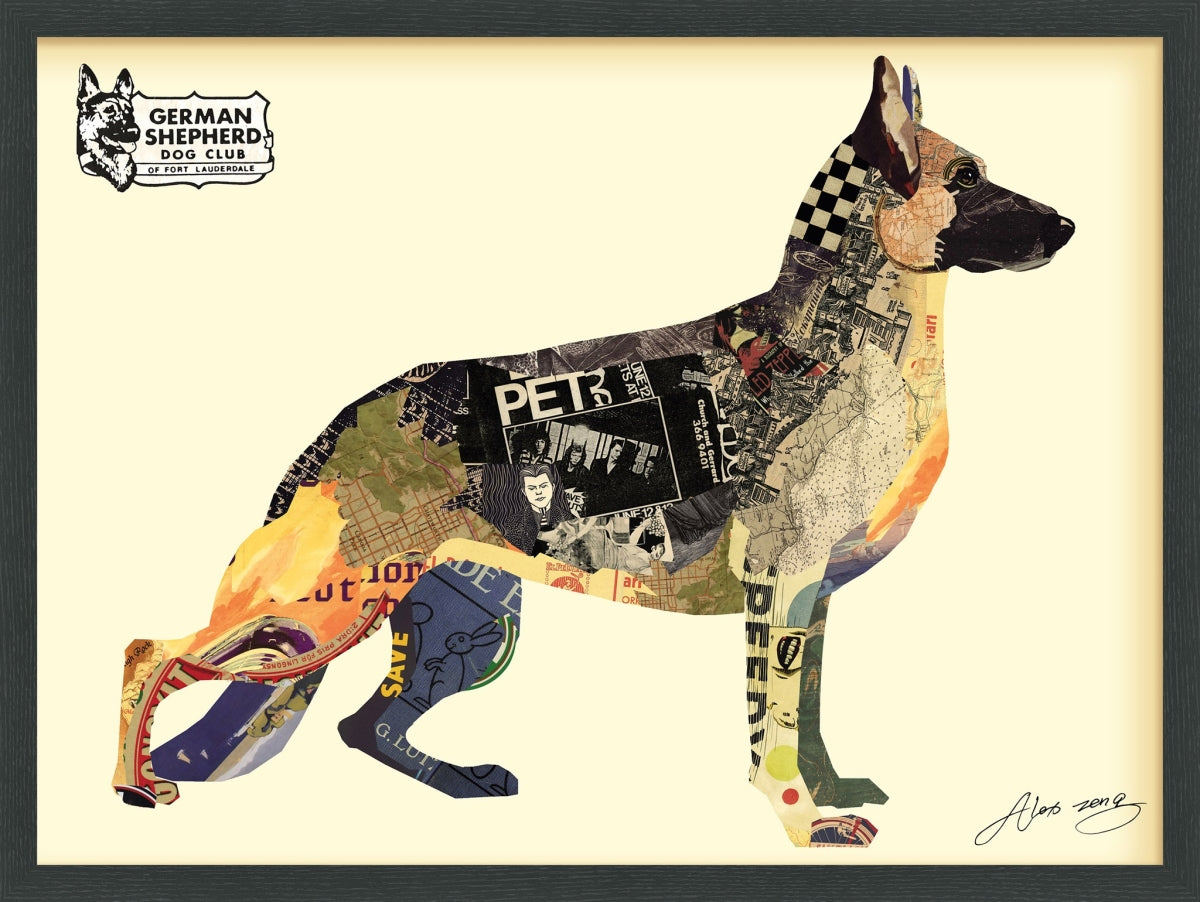 Empire Art Direct &Apos;German Shepherd&Apos; Alex Zeng&Apos;S Dimensional Collage,Under Glass &Amp; A Black Shadow Box Fram