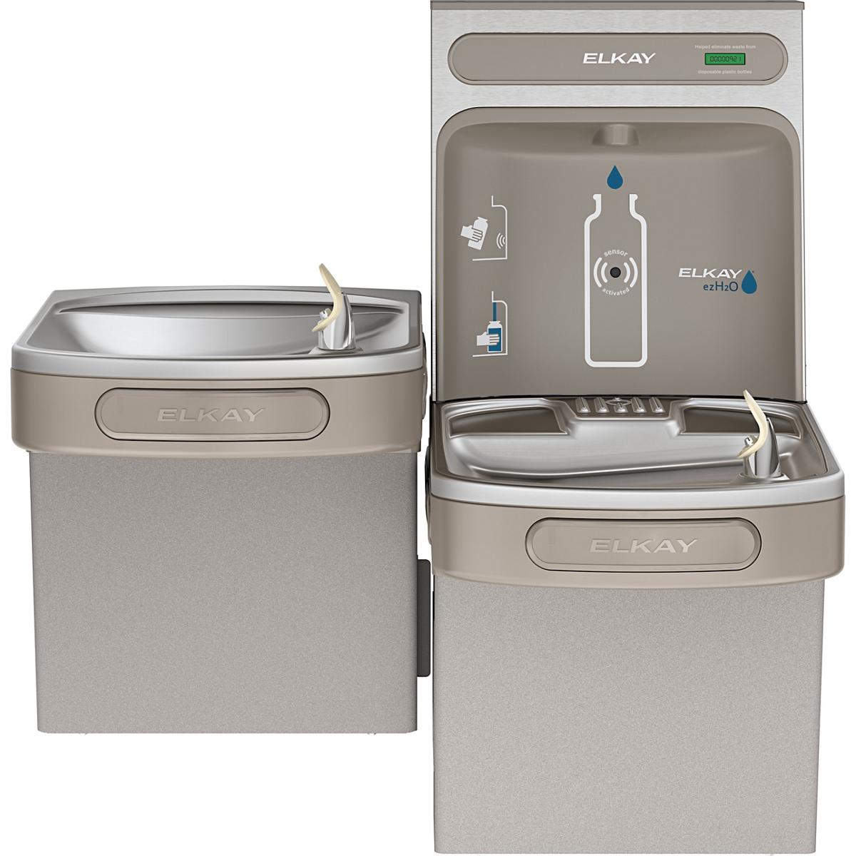 Elkay EZH2O Bottle Filling Station & Versatile Bi-Level ADA Cooler  Non-Filtered 8 GPH Light Gray