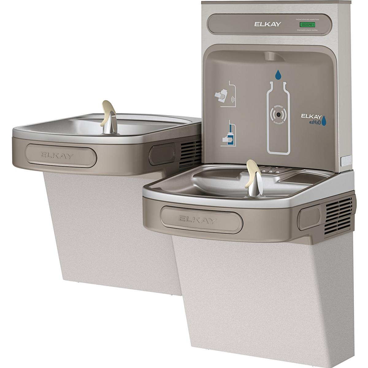 Elkay EZH2O Bottle Filling Station & Versatile Bi-Level ADA Cooler  Non-Filtered 8 GPH Light Gray