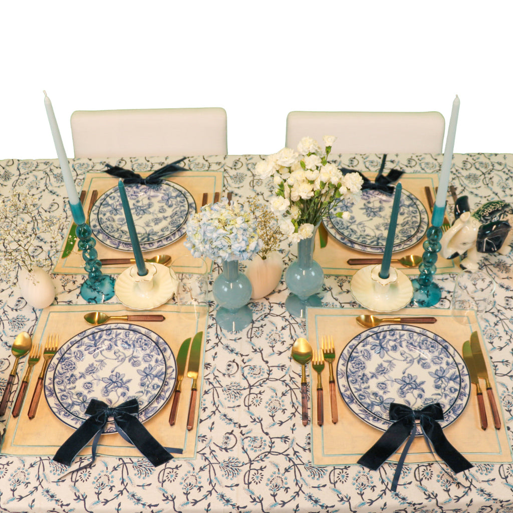 Eleanor Royal Blue Organic Cotton Tablecloth