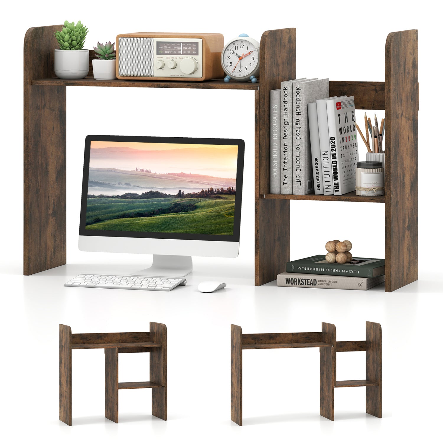 Expandable Desktop Bookshelf with Open Storage Cubes